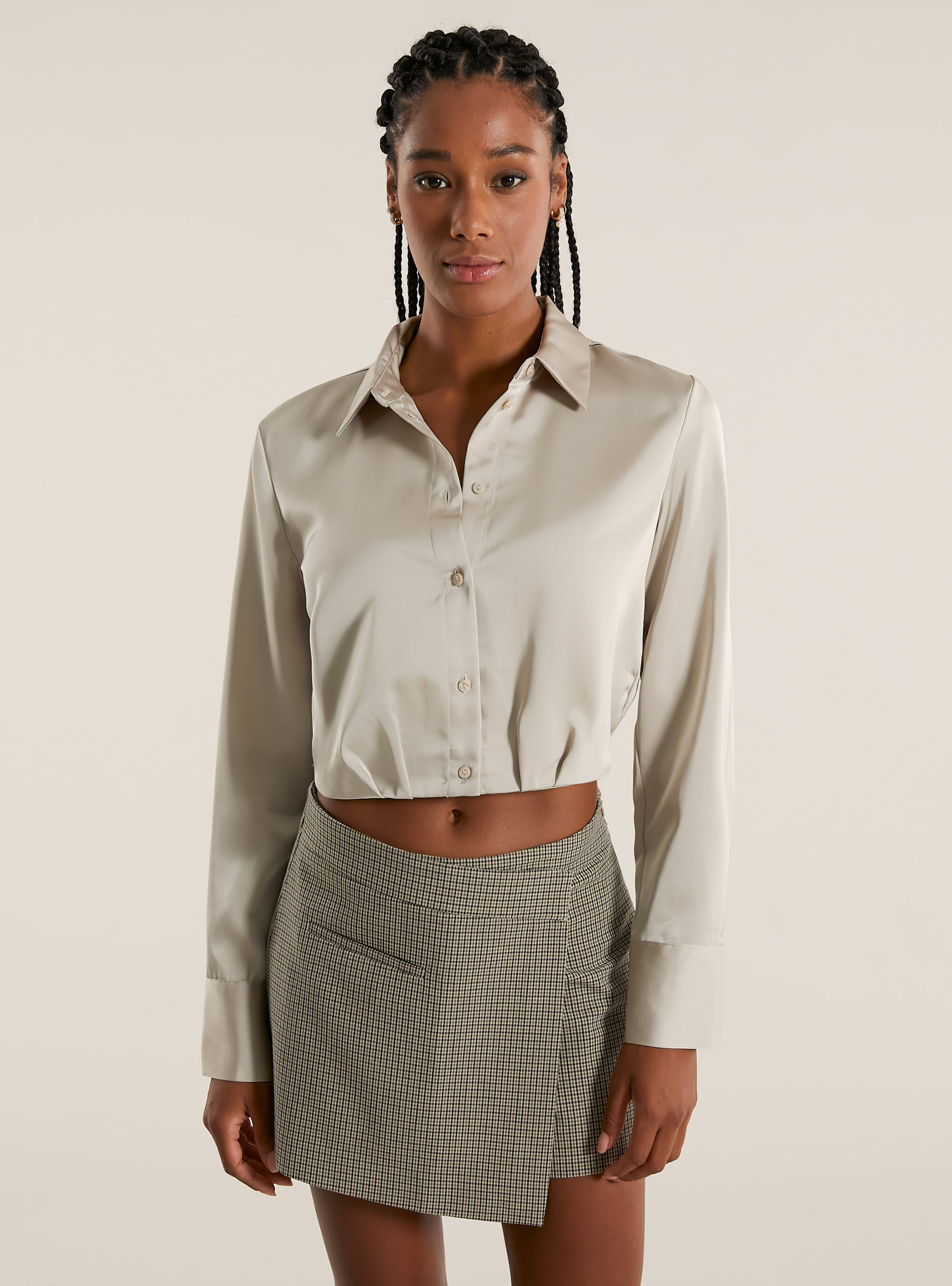 Cropped satin shirt Alcott Women s Shirts and Blouse