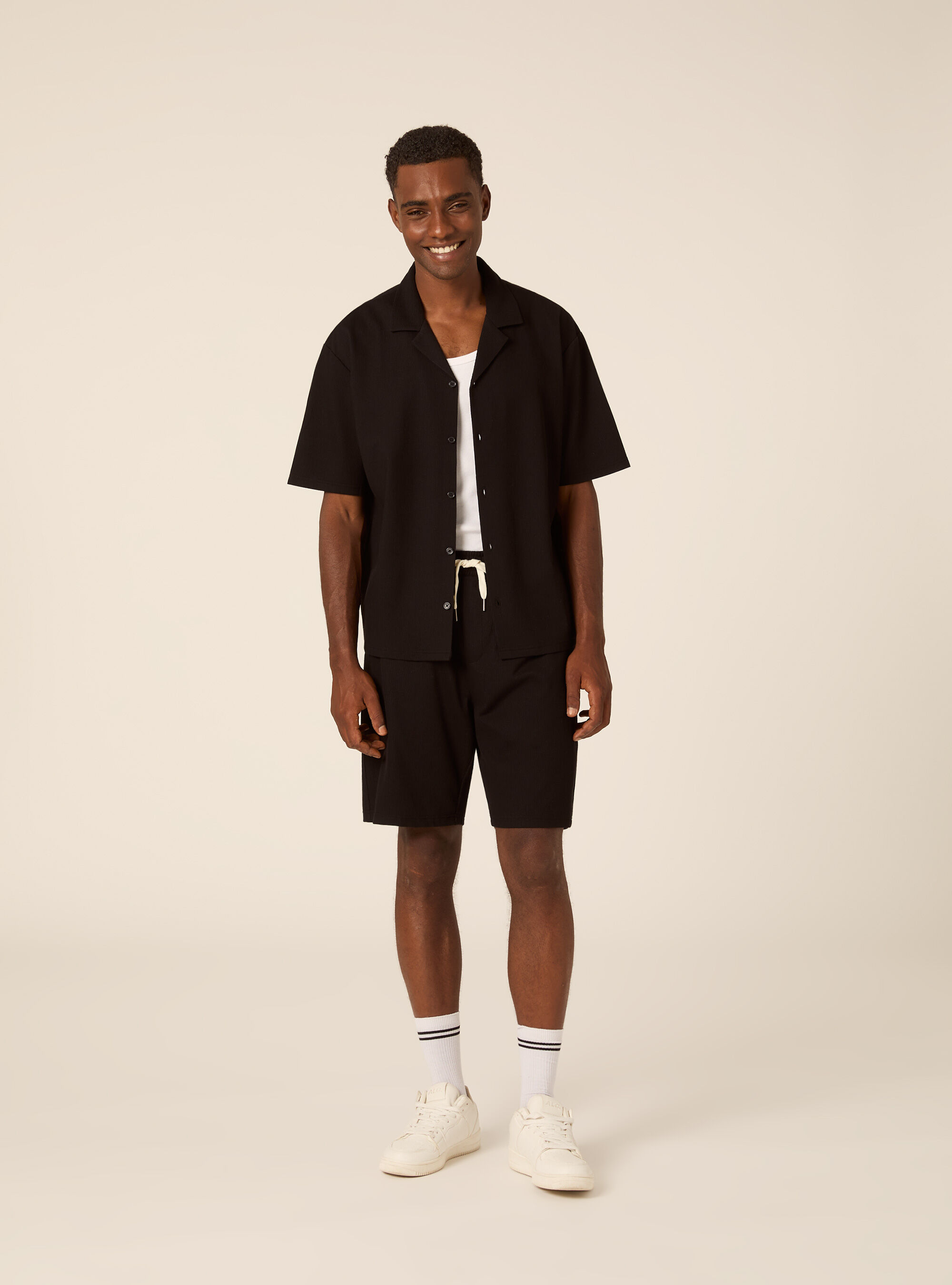 Knit Regular Fit Bowling Shirt, BK1 BLACK