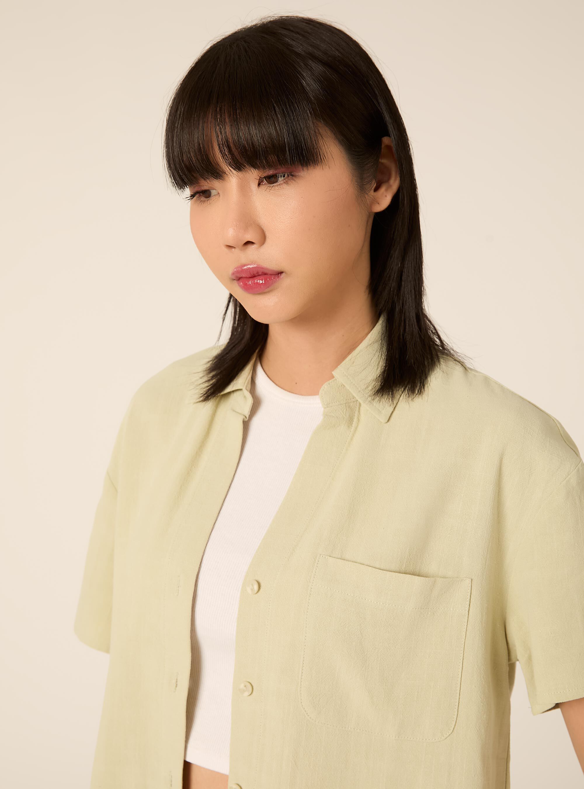 Cropped linen blend shirt, KY3 KAKY LIGHT