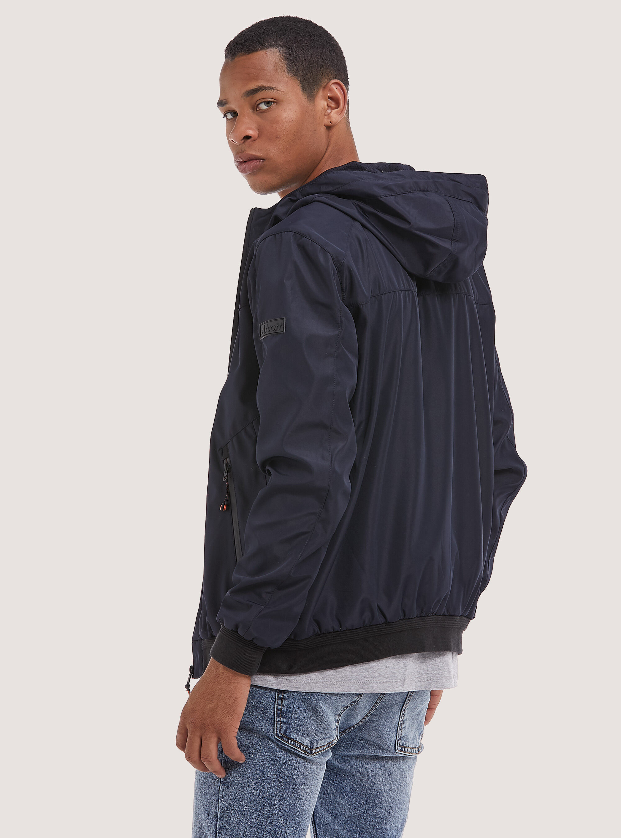 Windproof hooded bomber jacket, NA1 NAVY DARK