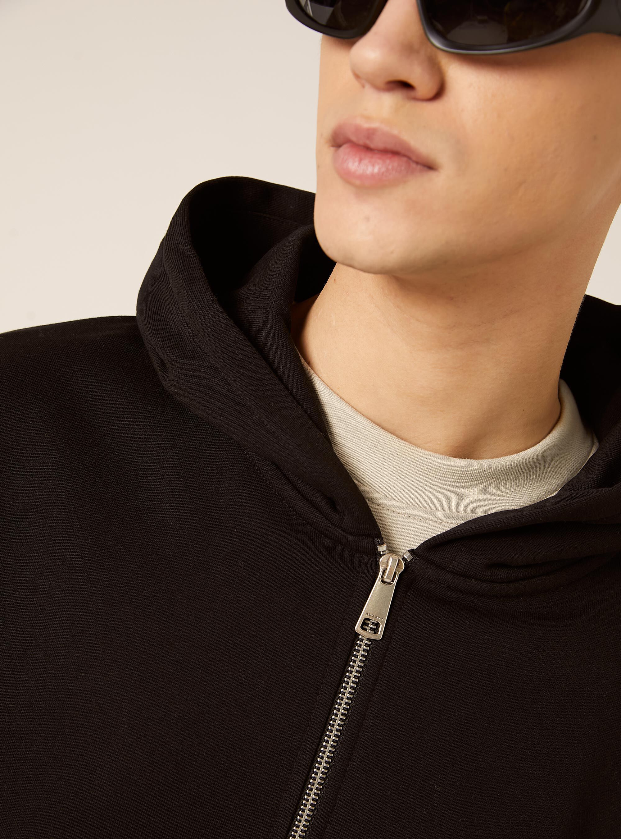 Sweat &agrave; capuche et fermeture &eacute;clair, coupe boxy, BK1 BLACK