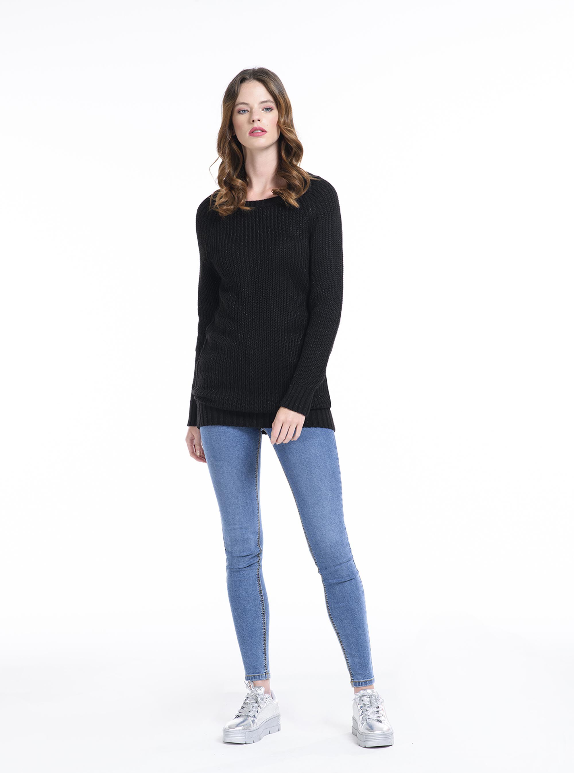 Pullover a coste con lurex, C101 BLACK