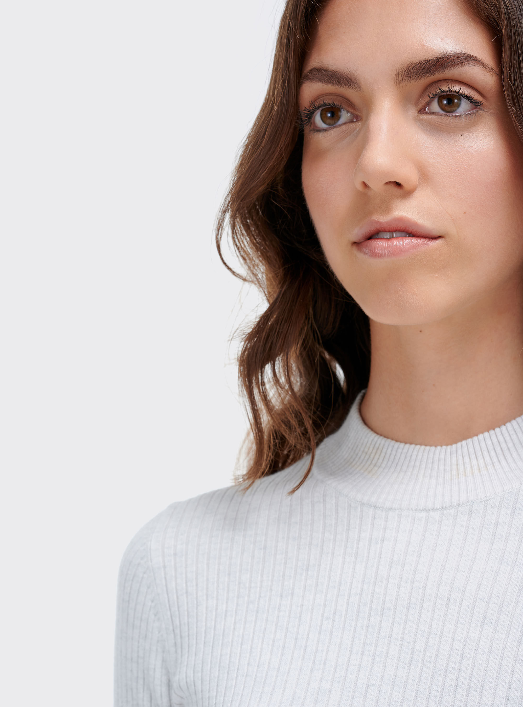 Half-neck pullover in ribbed knit, WHITE MELANGE