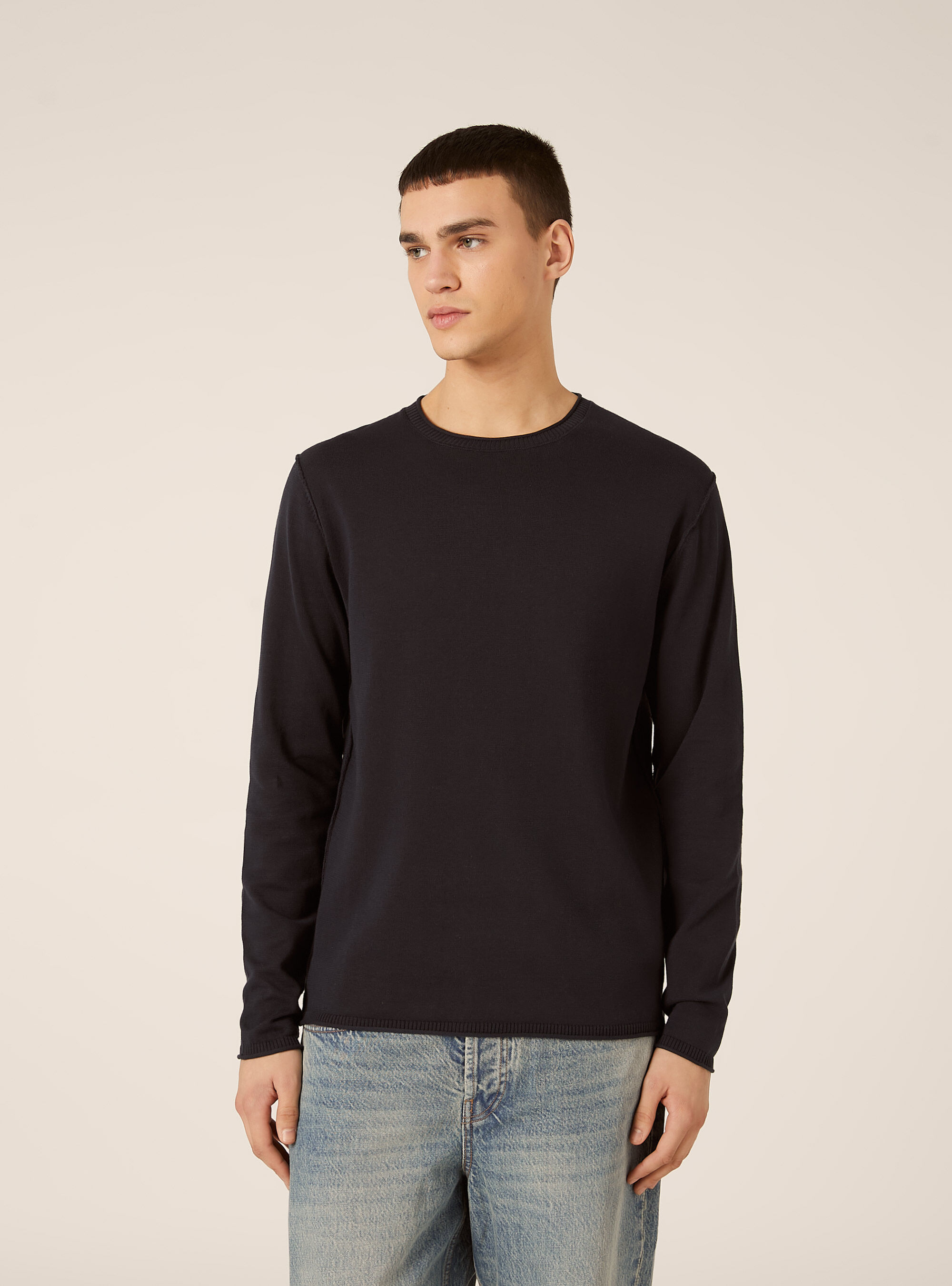 Pullover girocollo in cotone, NA2 NAVY MEDIUM