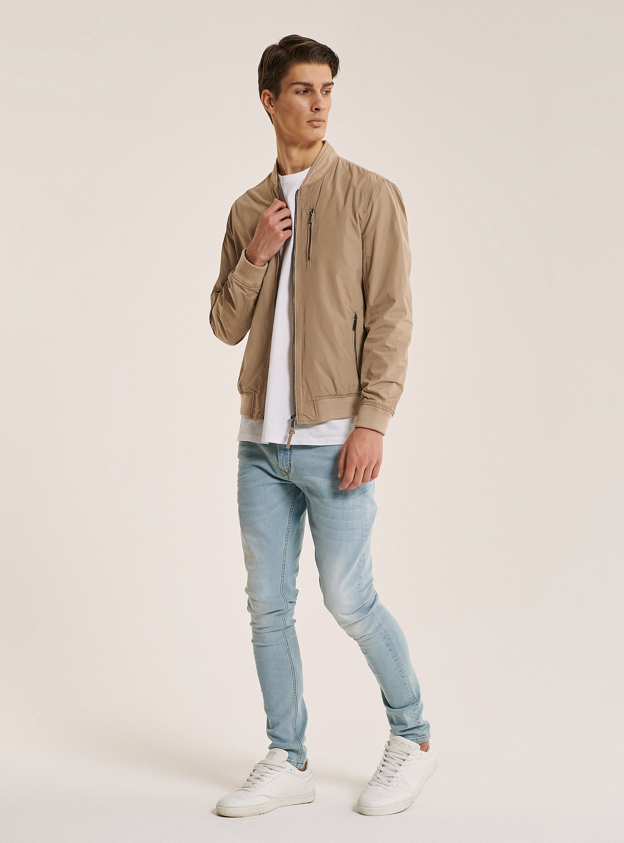 Giubbotto con zip tinta unita, C518 BROWN