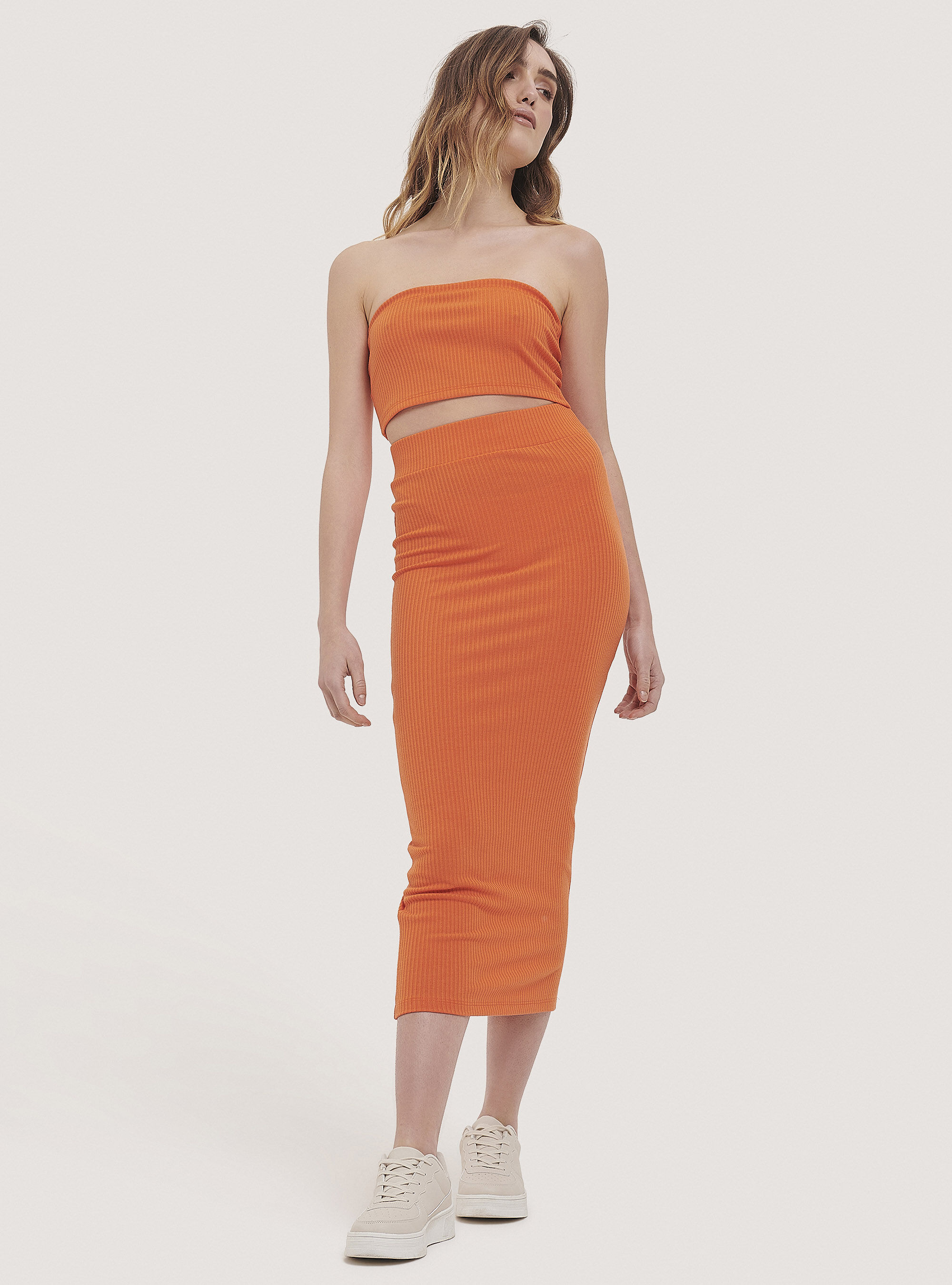 Ribbed bandeau top, C330 ORANGE