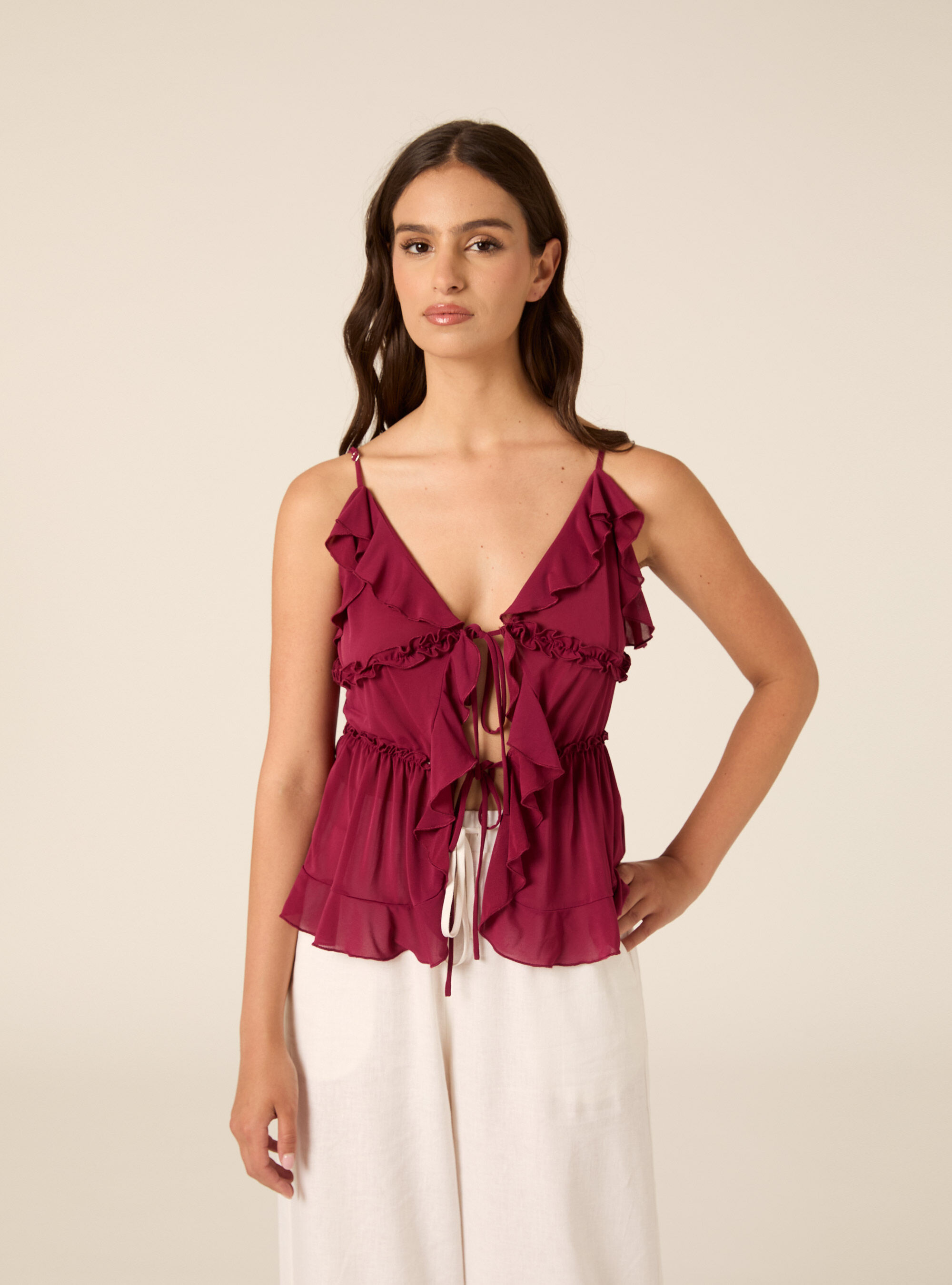 Top con spalline e volant, PK3 PINK LIGHT