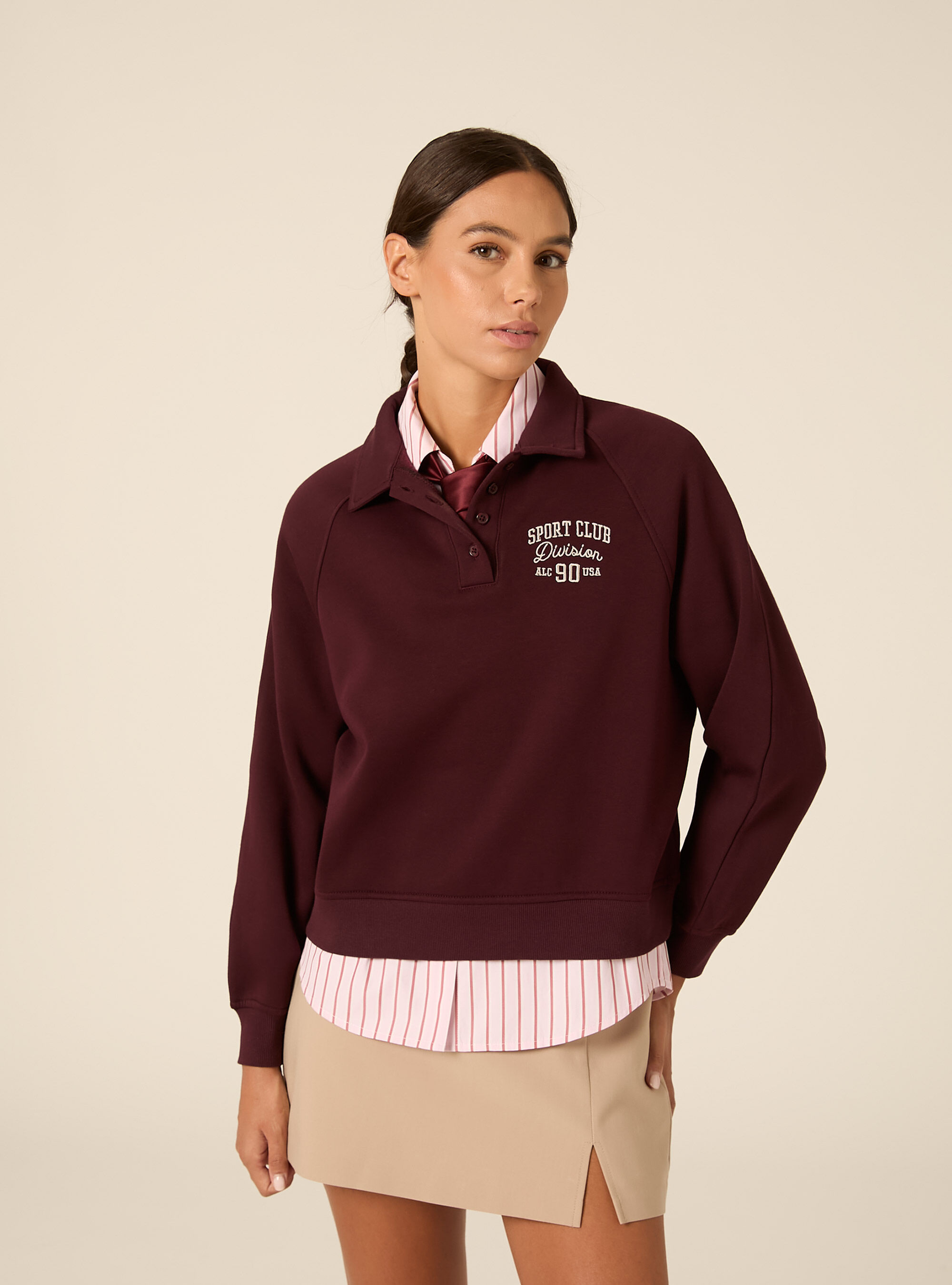 Felpa polo raglan con ricamo