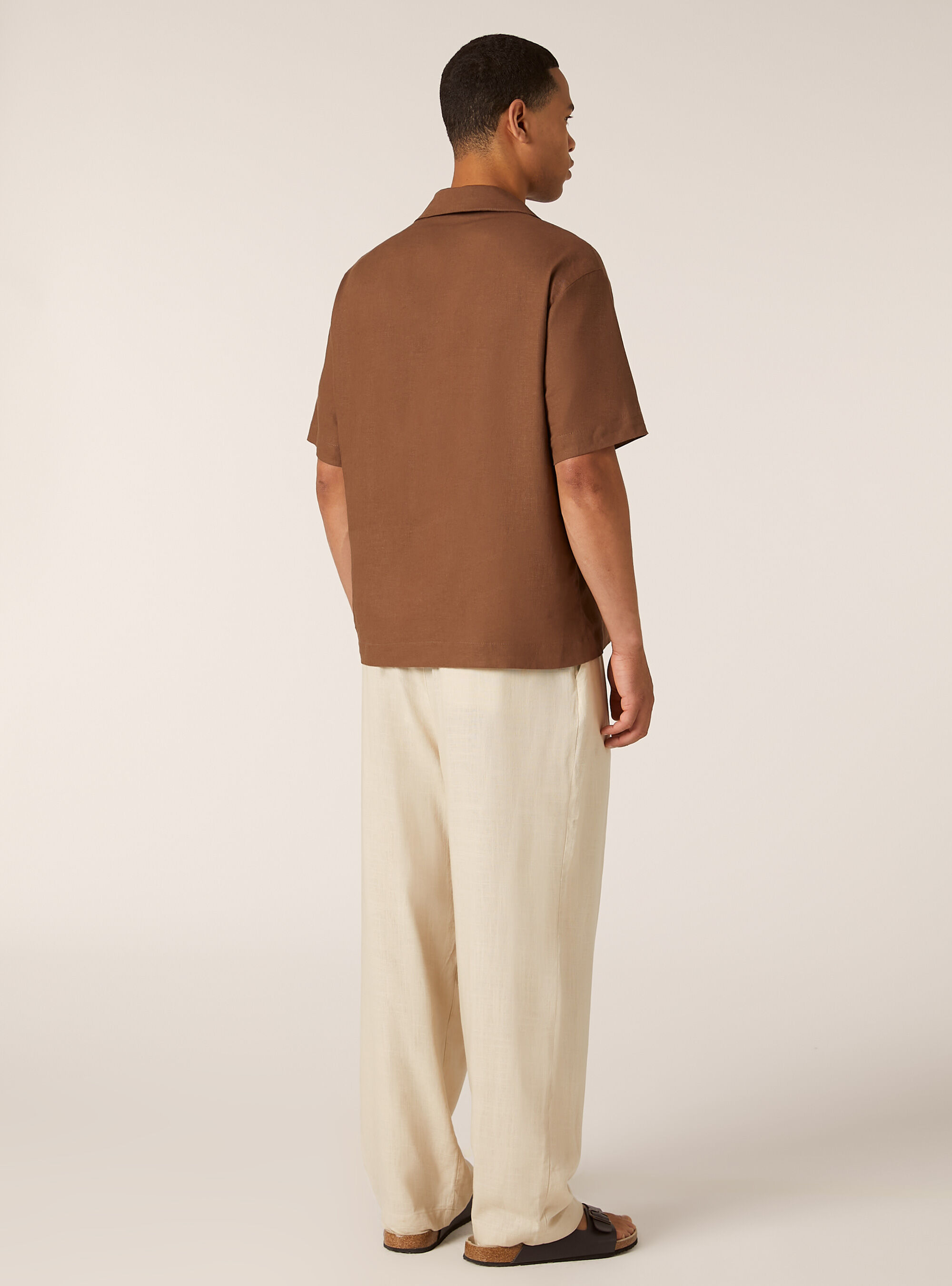 Camicia in misto lino a maniche corte, TB2 TOBACCO MEDIUM