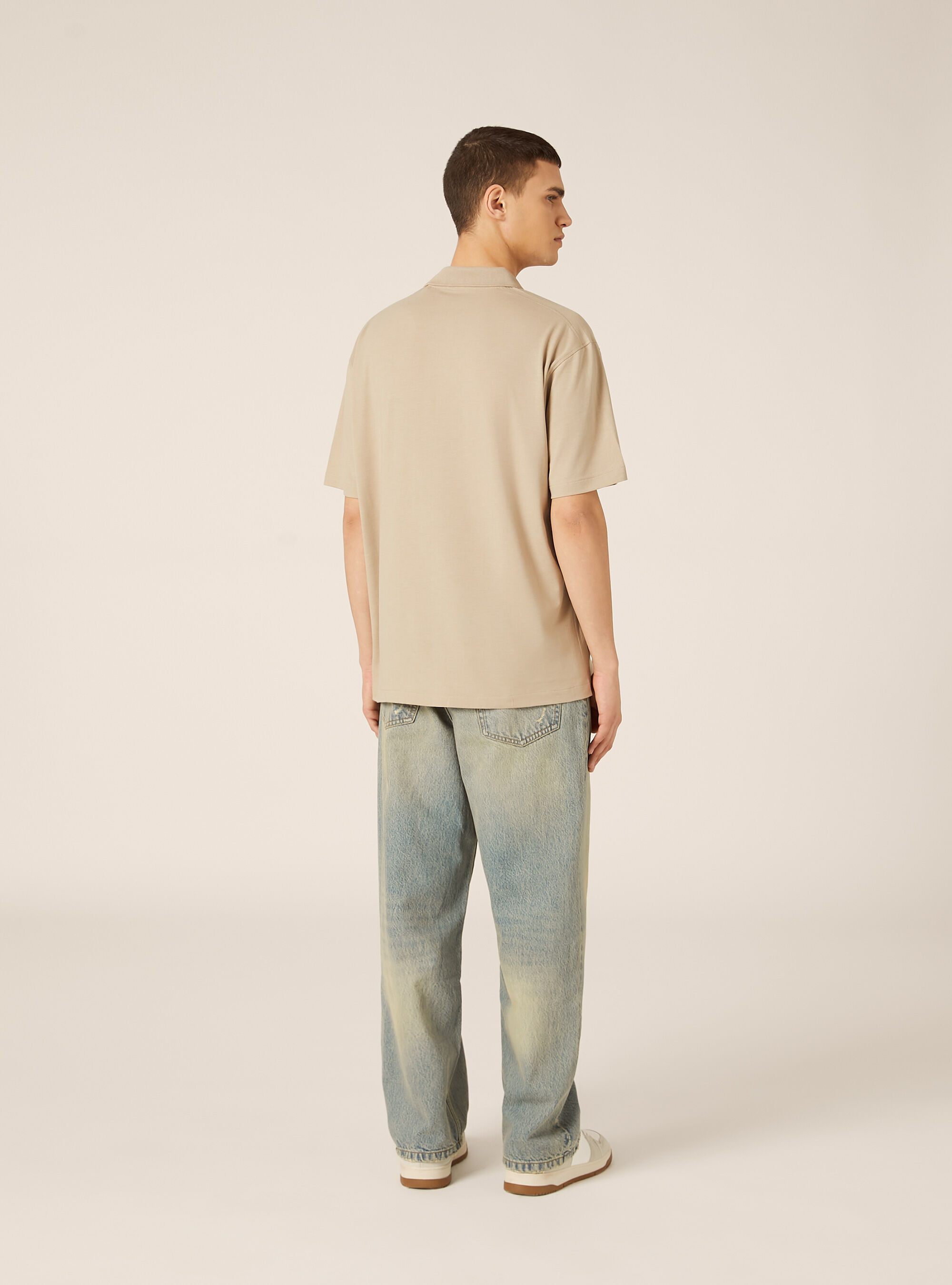Polo mezza placchetta in jersey elasticizzato, BG2 BEIGE MEDIUM