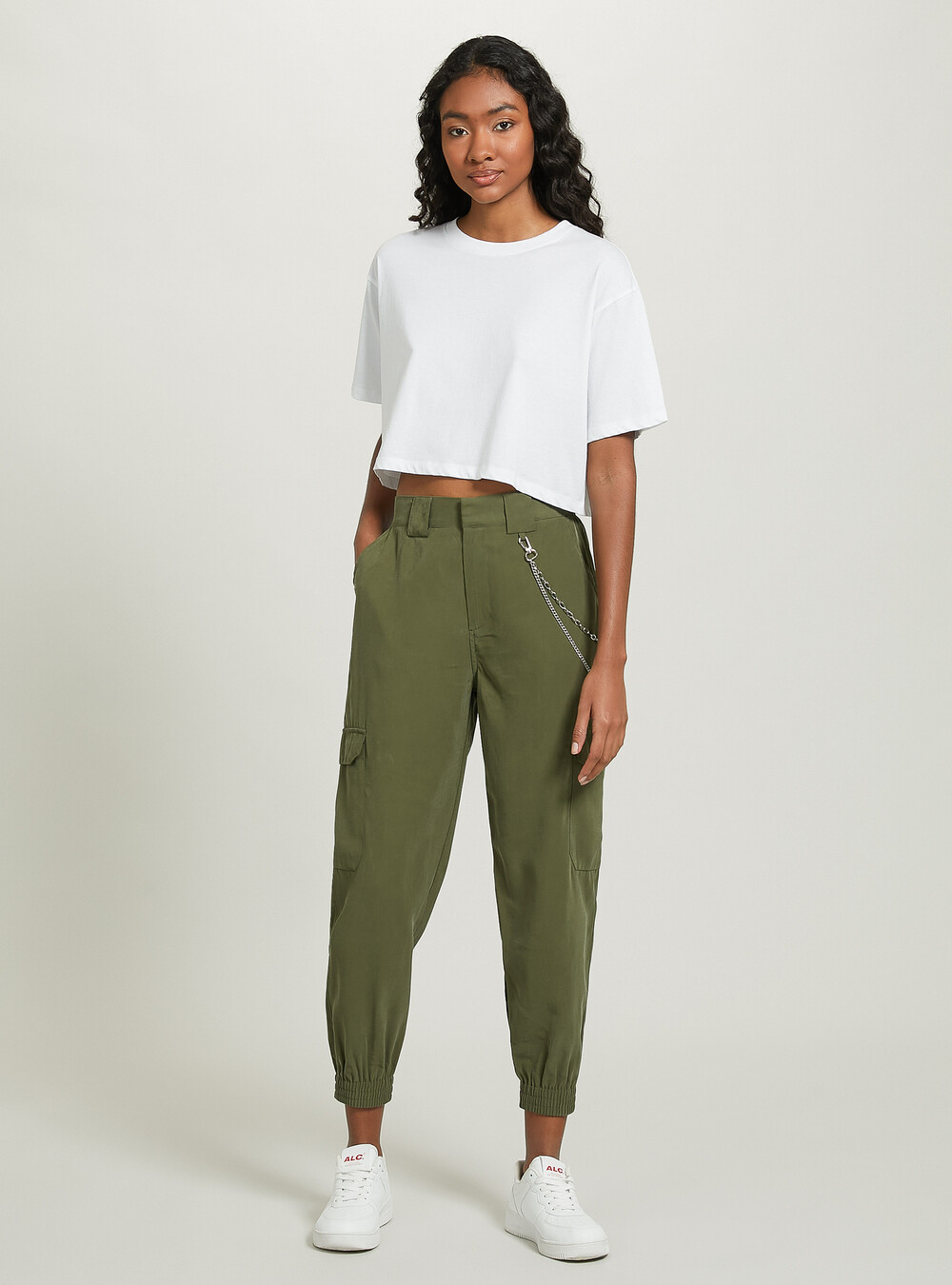 Pantaloni Cargo Donna Elasticizzati Con Tasche - Misto Cotone, Vita Alta, Taglie 8-16 (S/M, L/XL) - Foto 2
