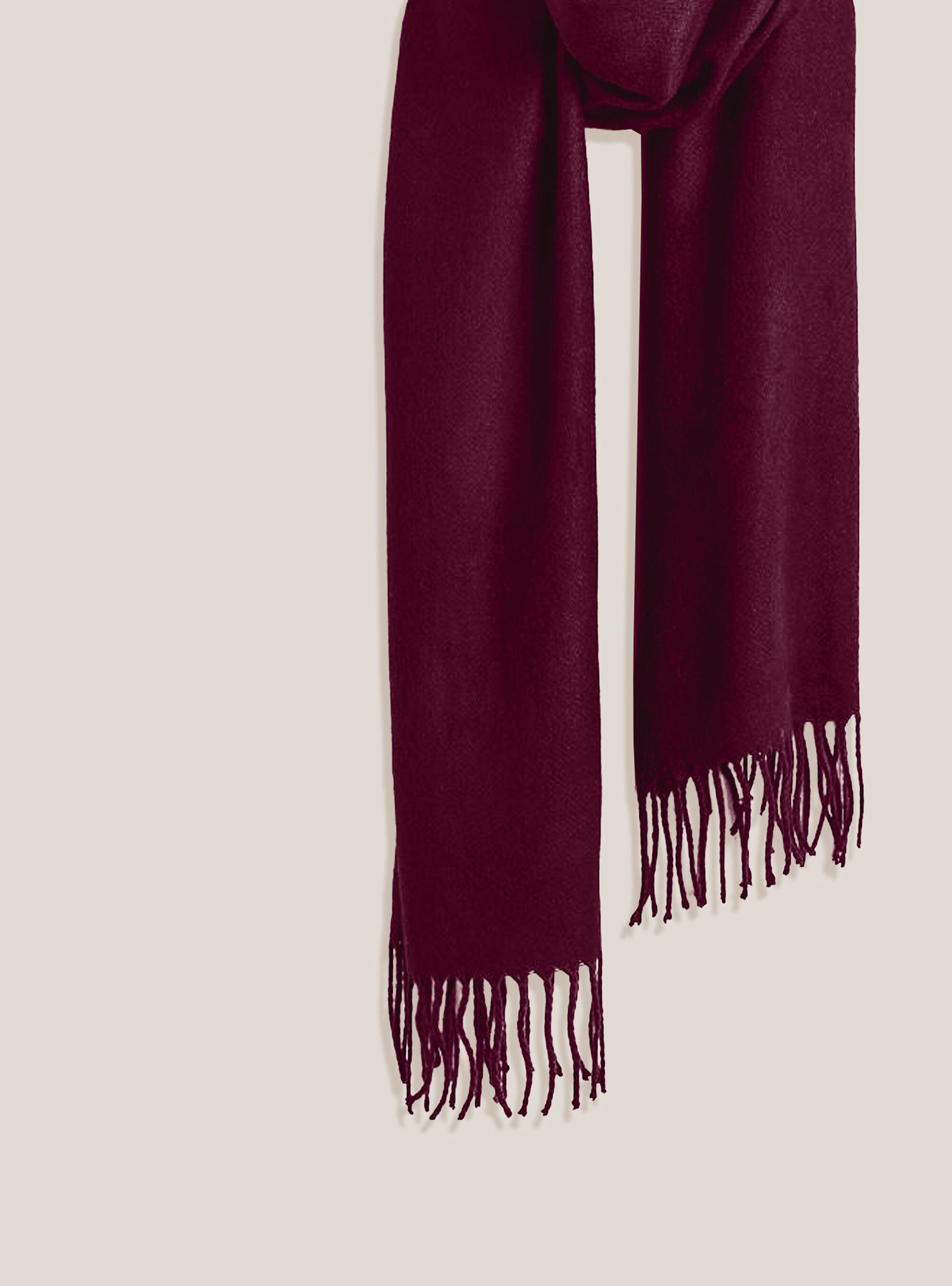 Solid-coloured scarf with fringes, BO1 BORDEAUX DARK