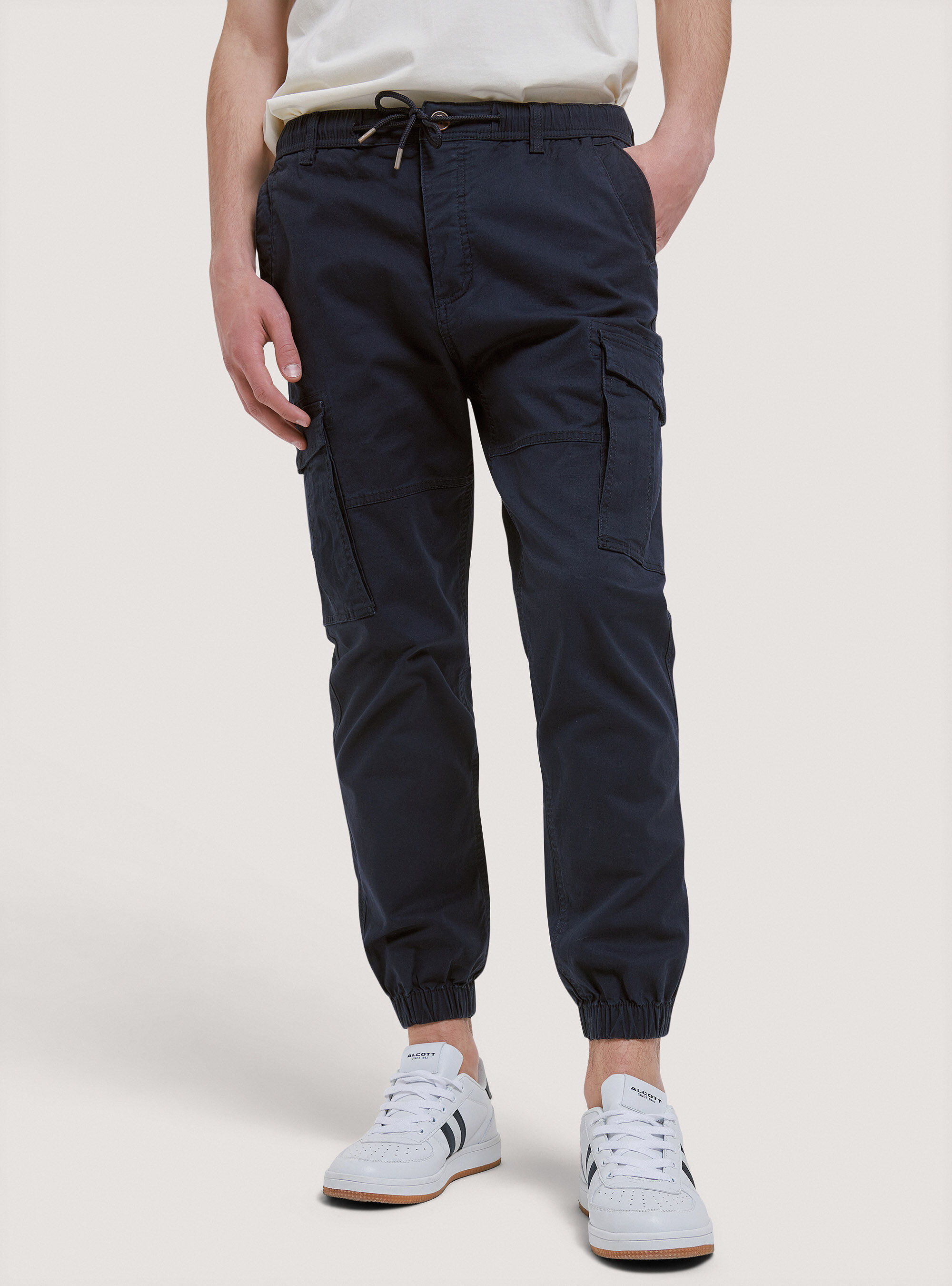 Stretch twill cargo trousers, BLUE NAVY