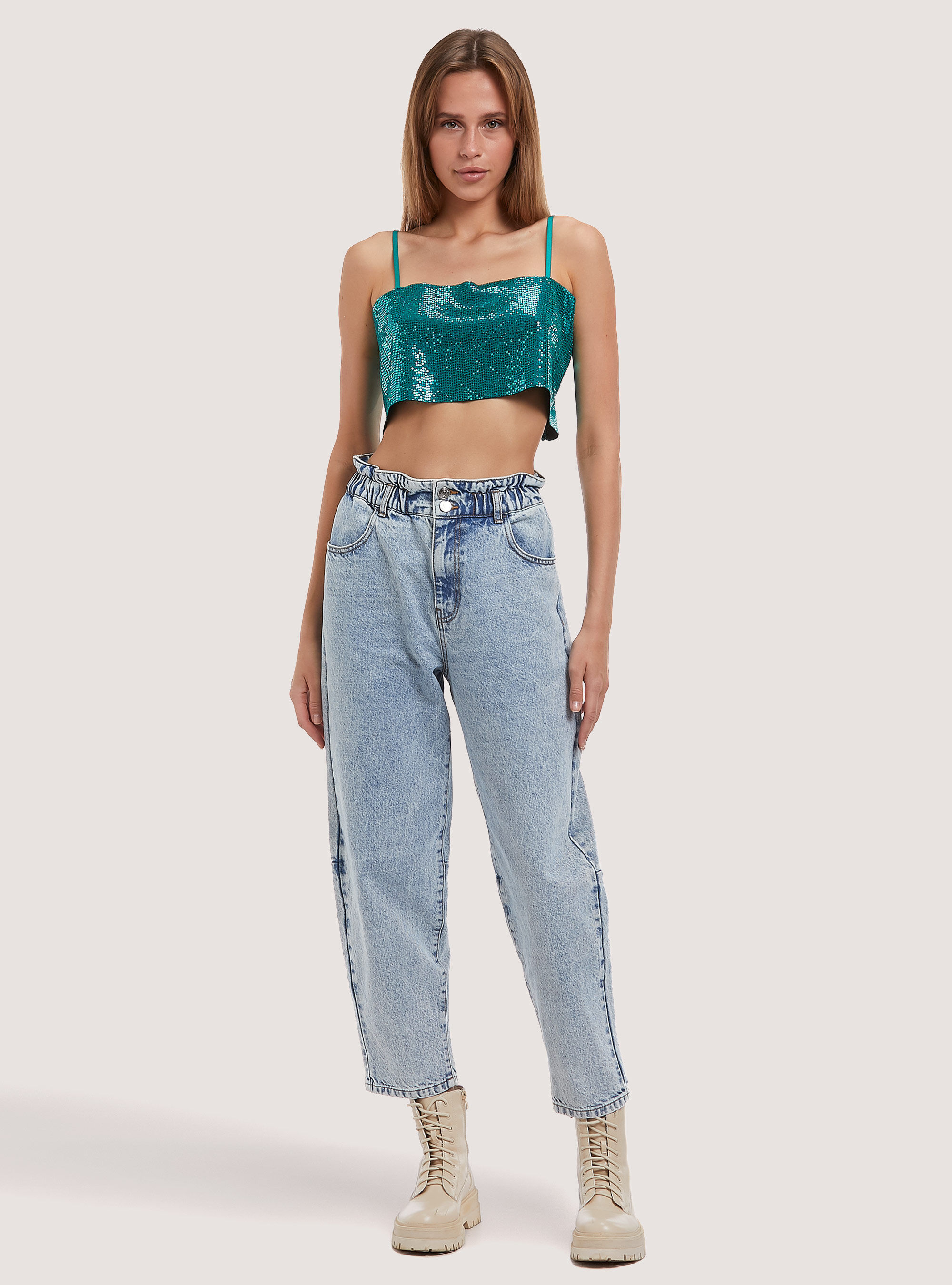 Top a fascia in paillettes, OB2 BLUE OIL MED.