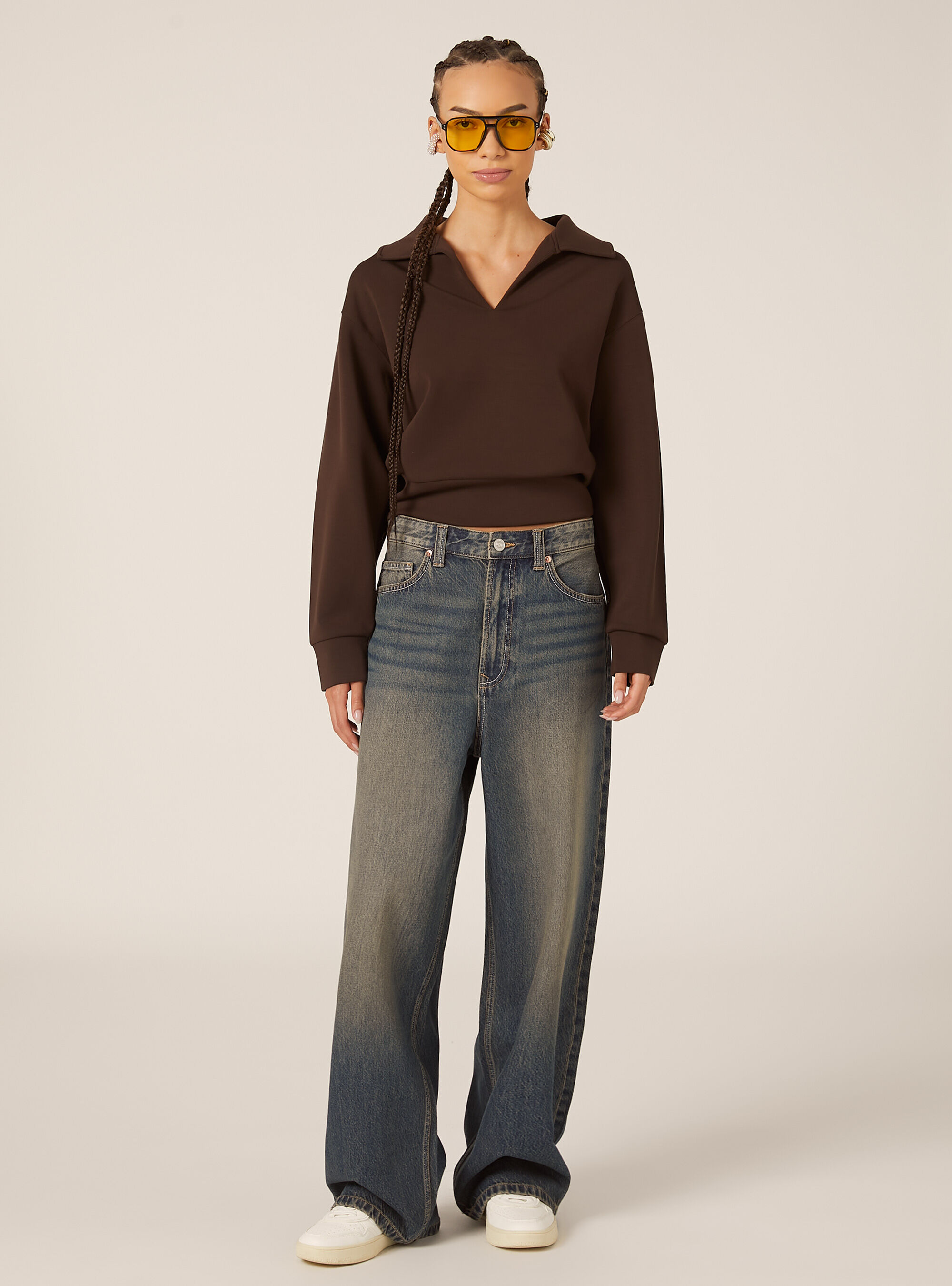 Sweat-shirt &agrave; col polo, BR1 BROWN DARK