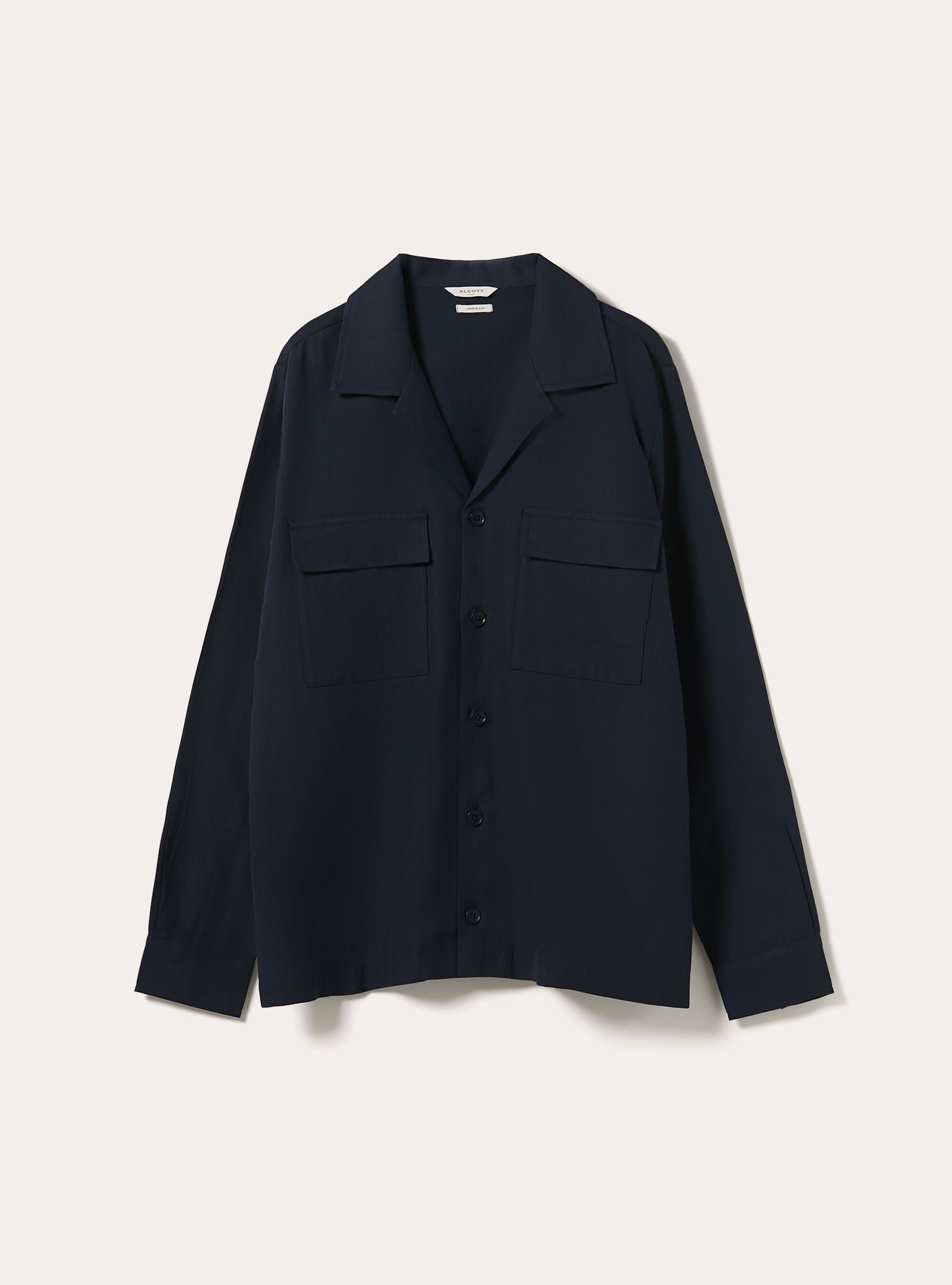 Linen Blend Utility Shirt with Flap Pockets, NA1 NAVY DARK