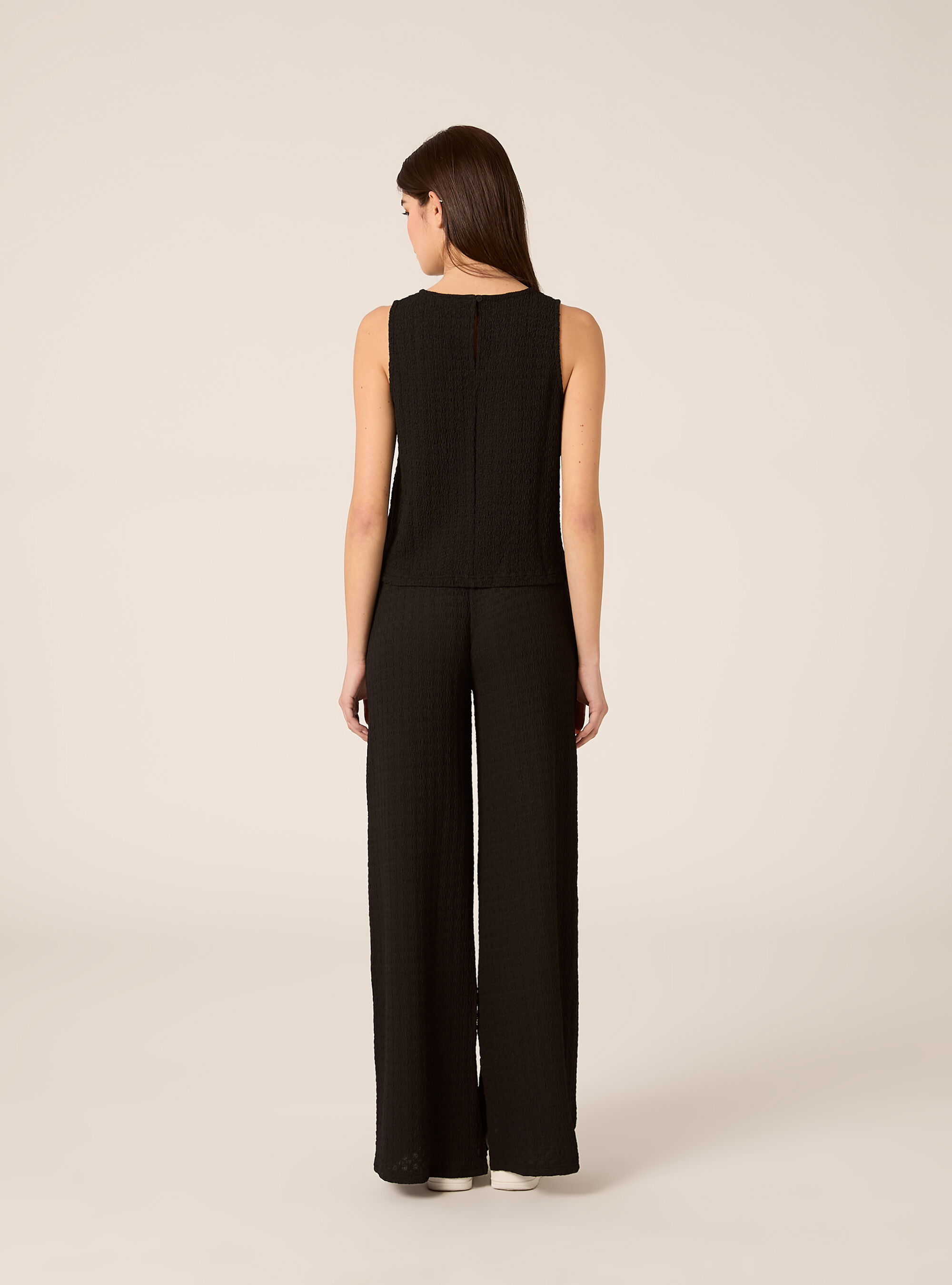 Waffle fabric tank top, BK1 BLACK