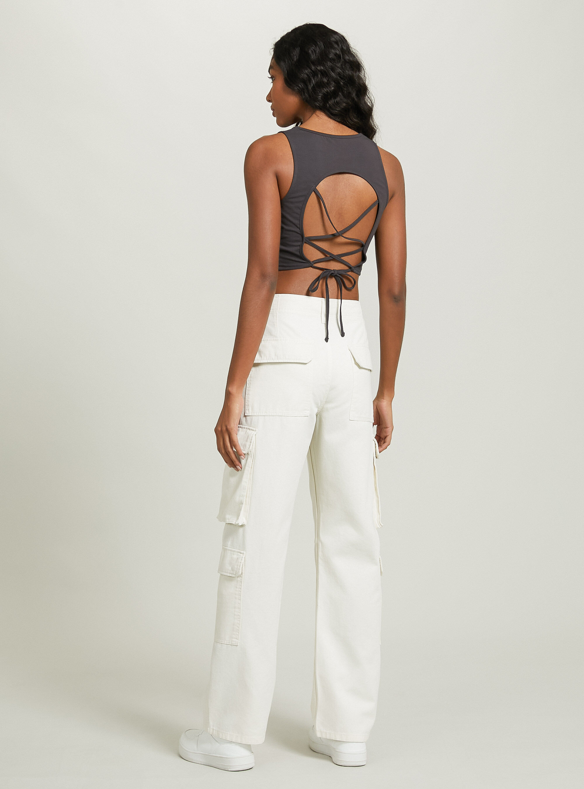 Lace up crop top, BK2 PIRATE BLACK