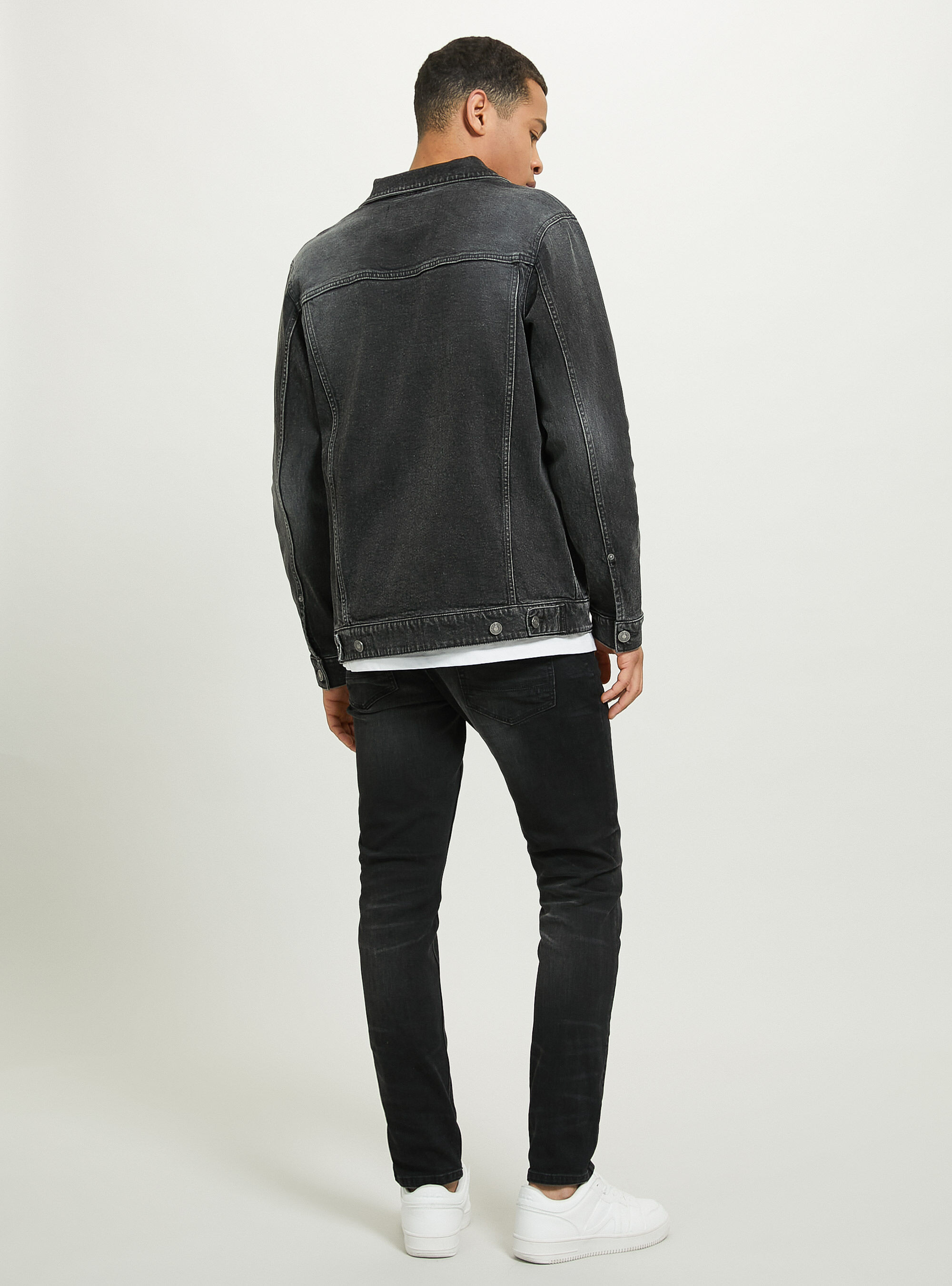Stretch twill denim jacket, BK1 BLACK