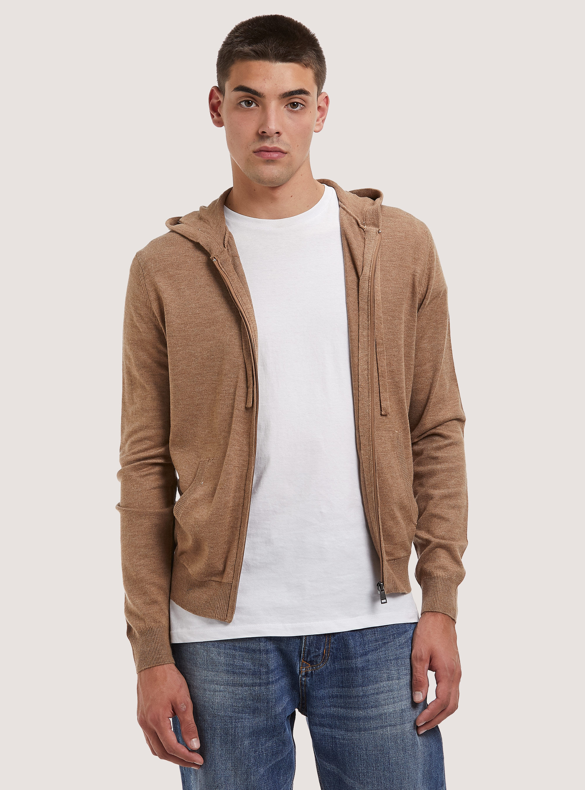 Pullover cardigan with hood, MBG3 BEIGE MEL LIGHT