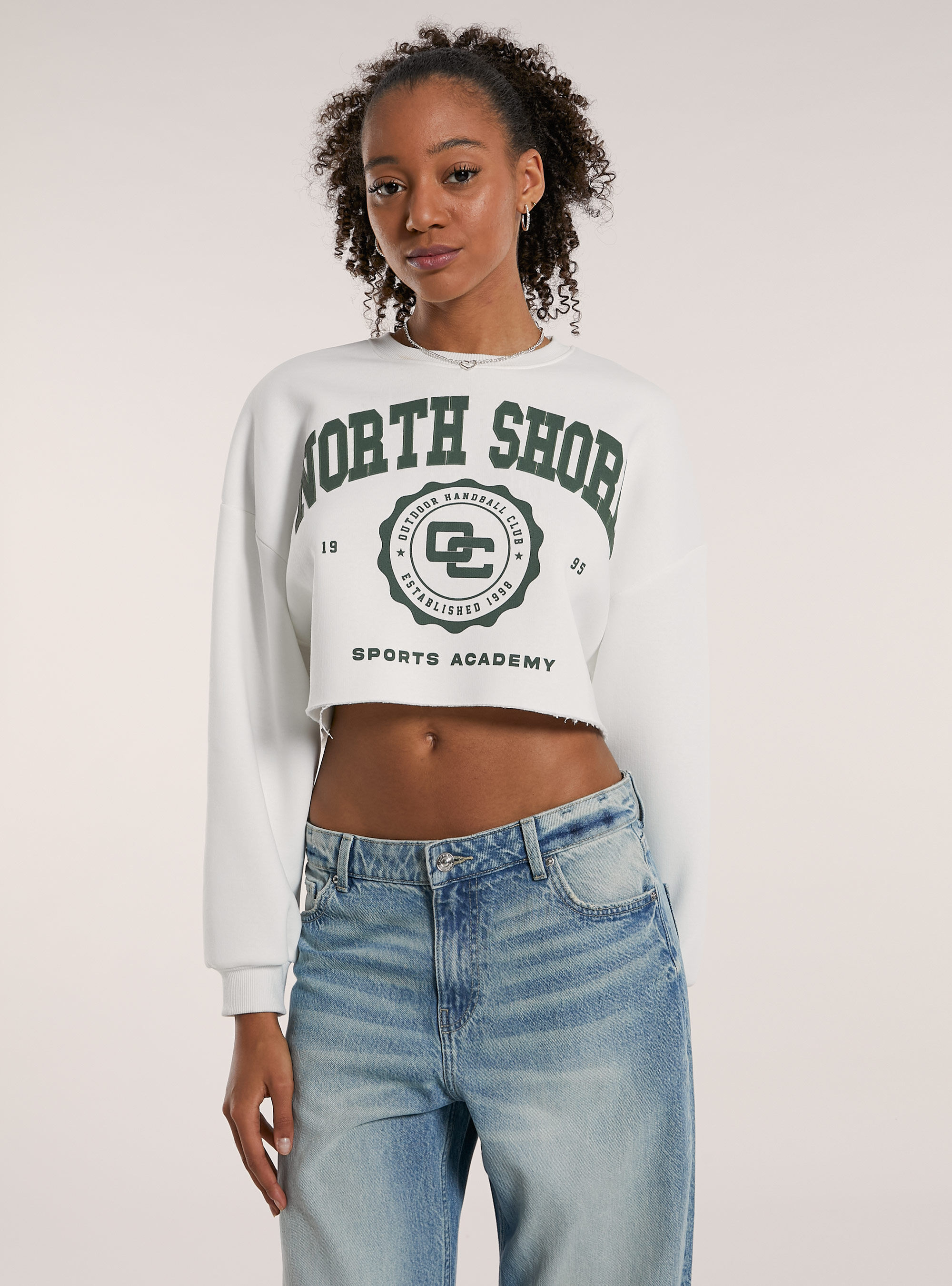 Felpa crop taglio vivo stampa, WH2 WHITE