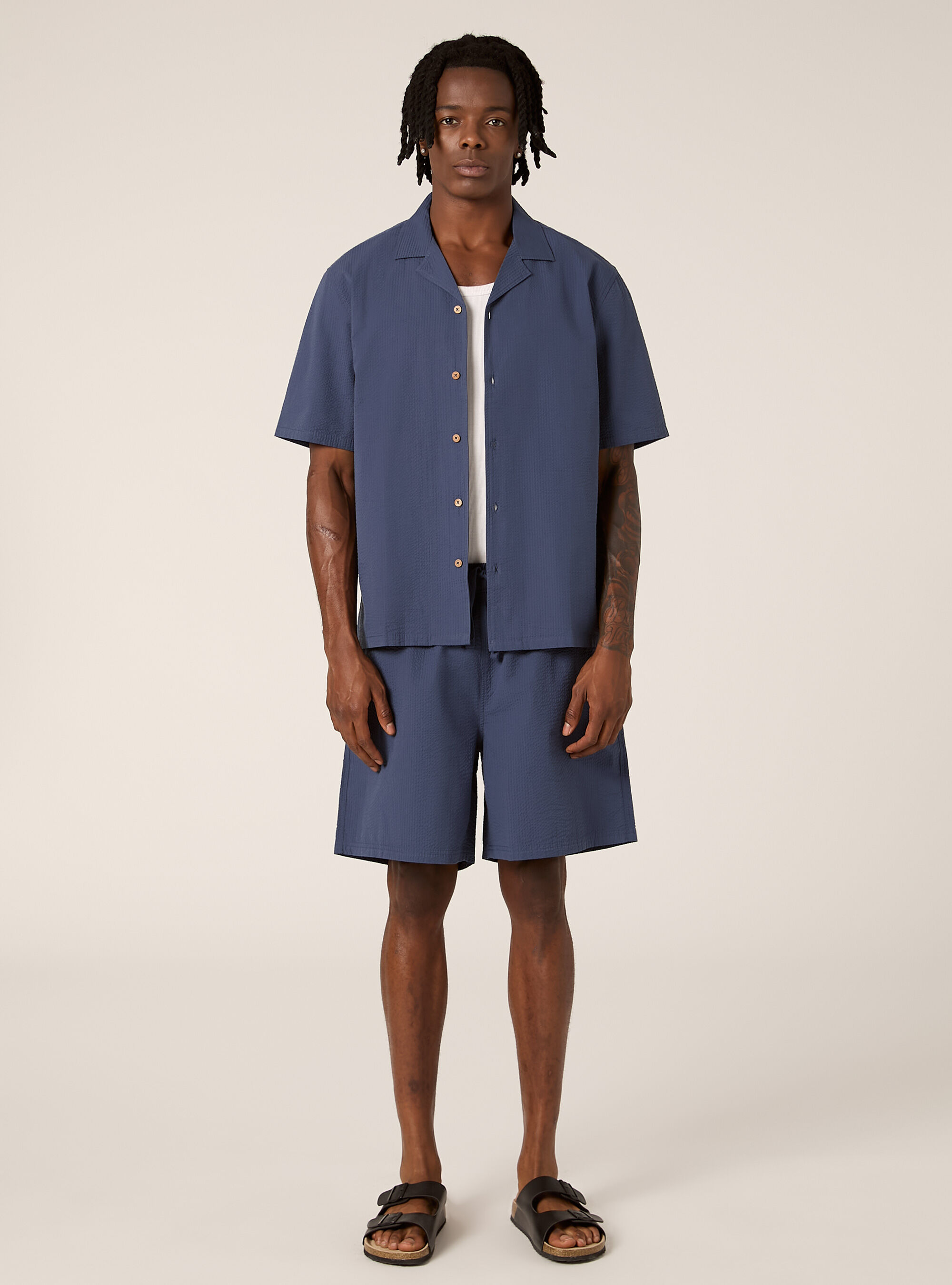 Seersucker Bermuda Shorts, BL3 BLUE LIGHT