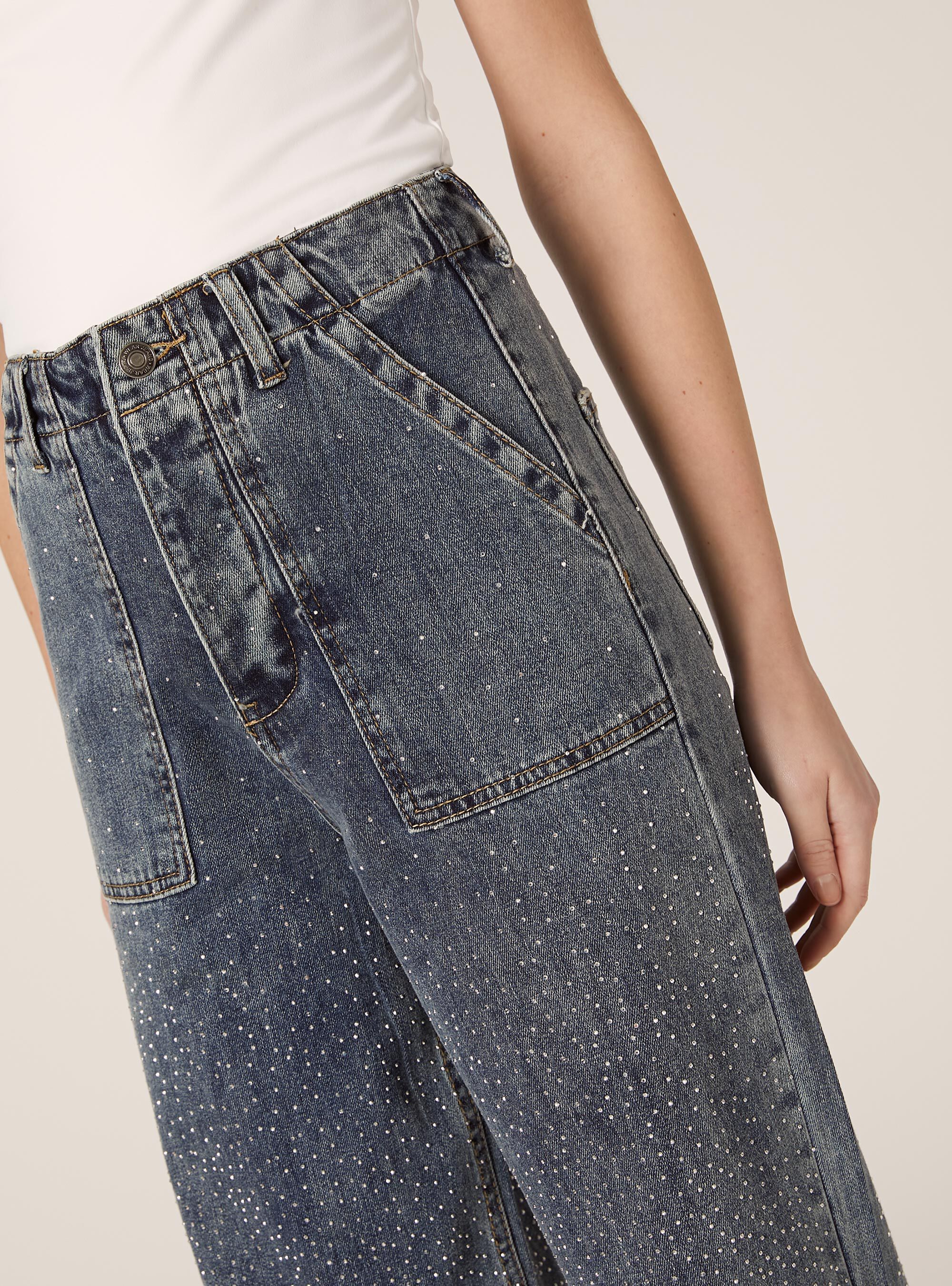 Jean droit avec strass, D003 MEDIUM BLUE