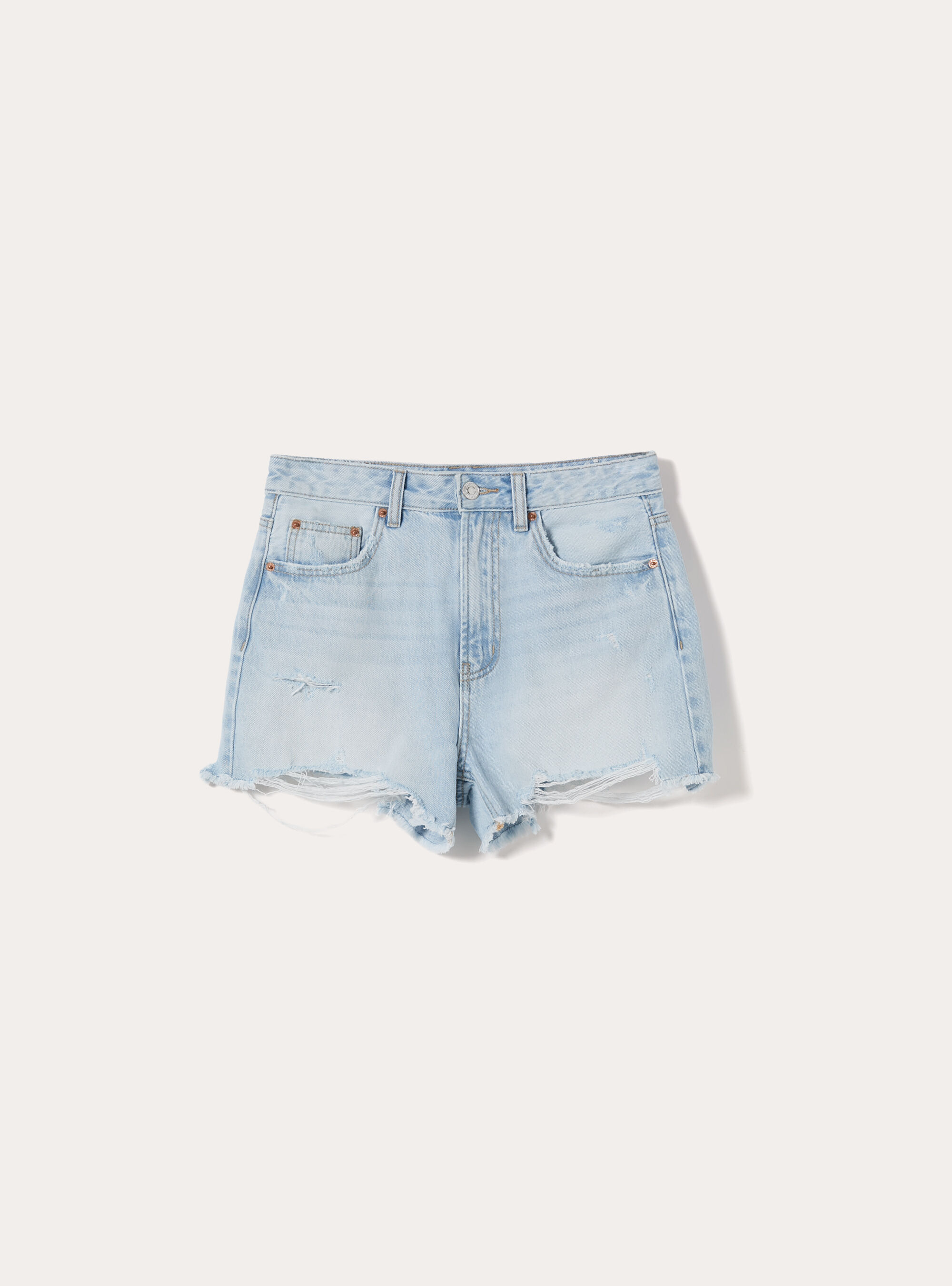 Shorts in denim con rotture, D007 LIGHT AZURE