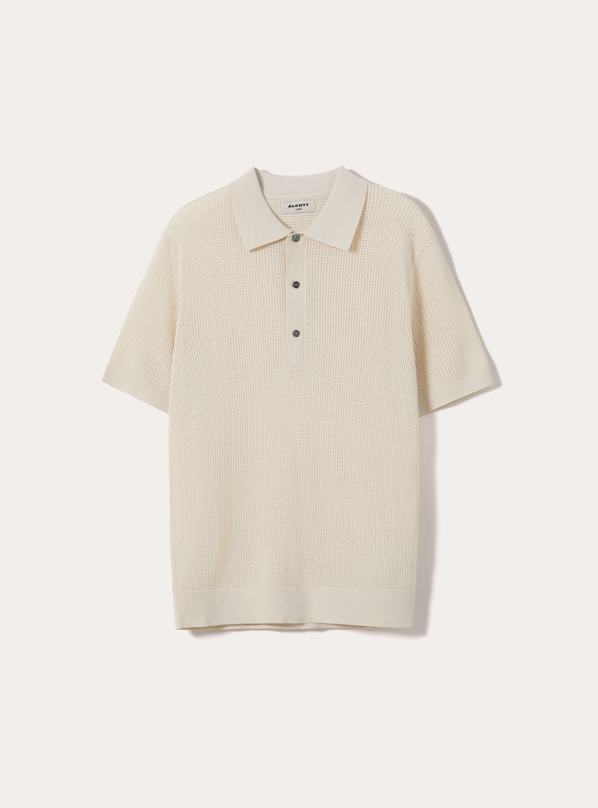 Maglia polo in crochet in misto viscosa, CREMA CHIARO