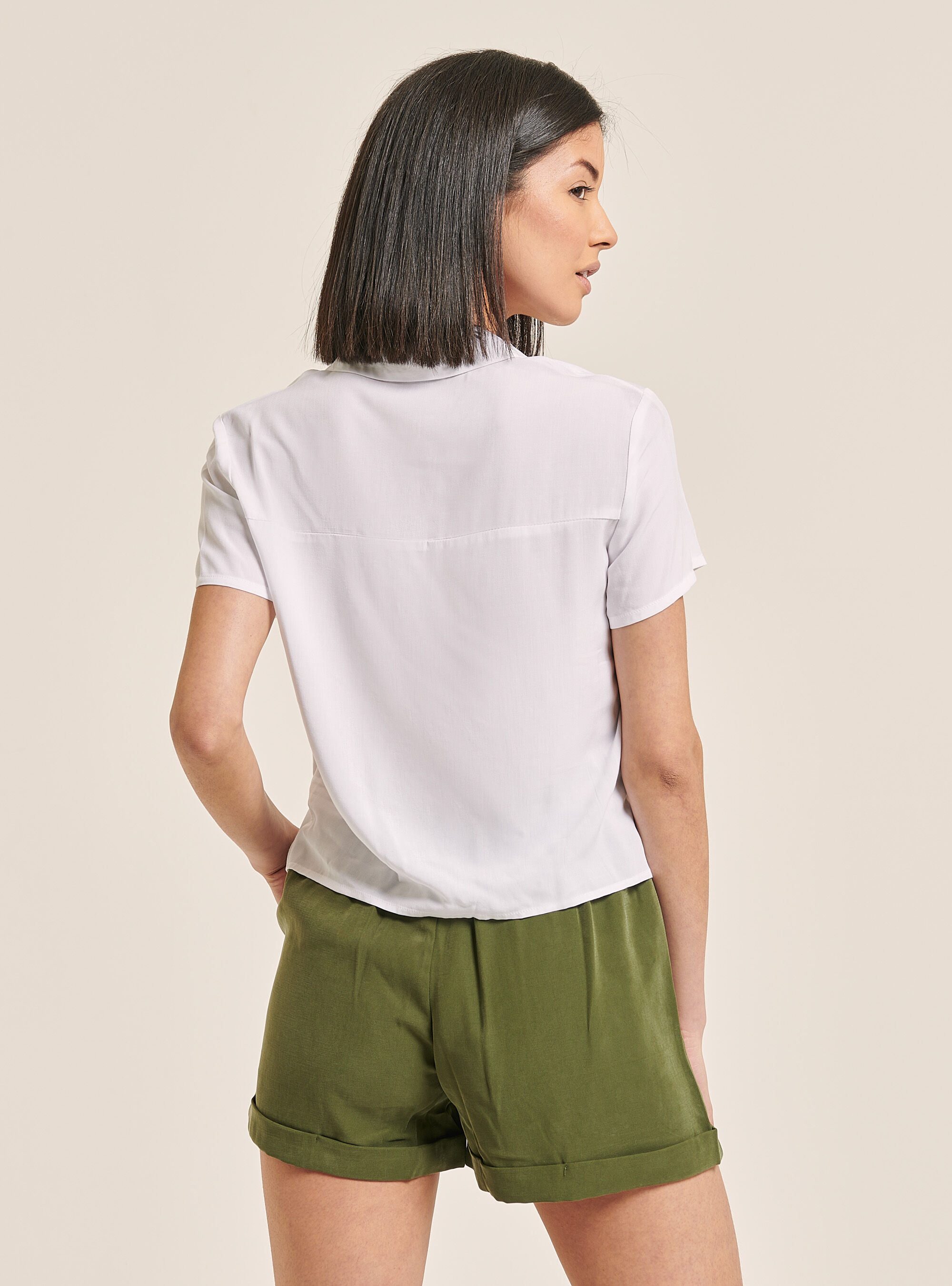 Cropped shirt with breast pocket, WH3 WHITE