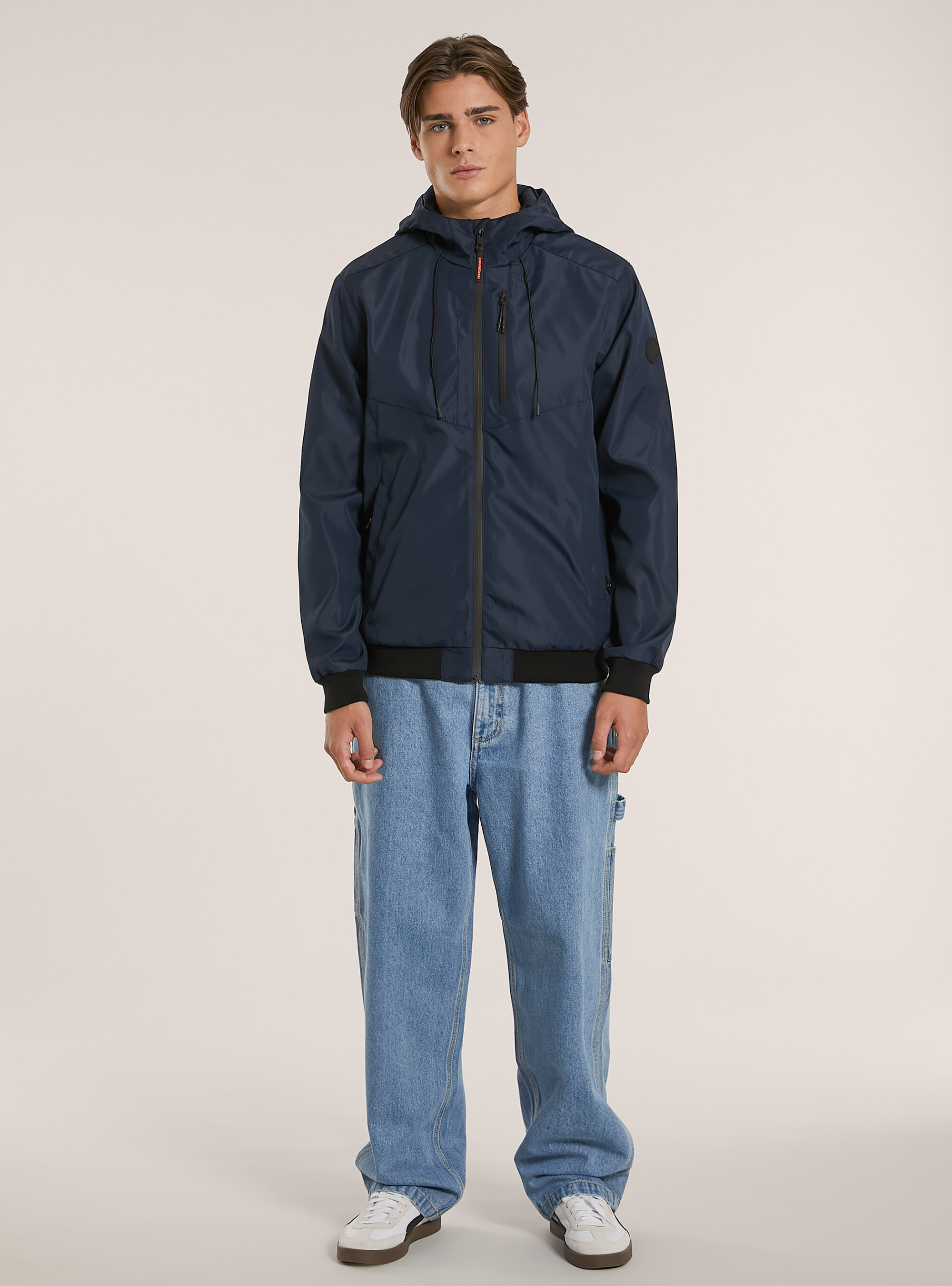 Windproof hooded bomber jacket, NA1 NAVY DARK