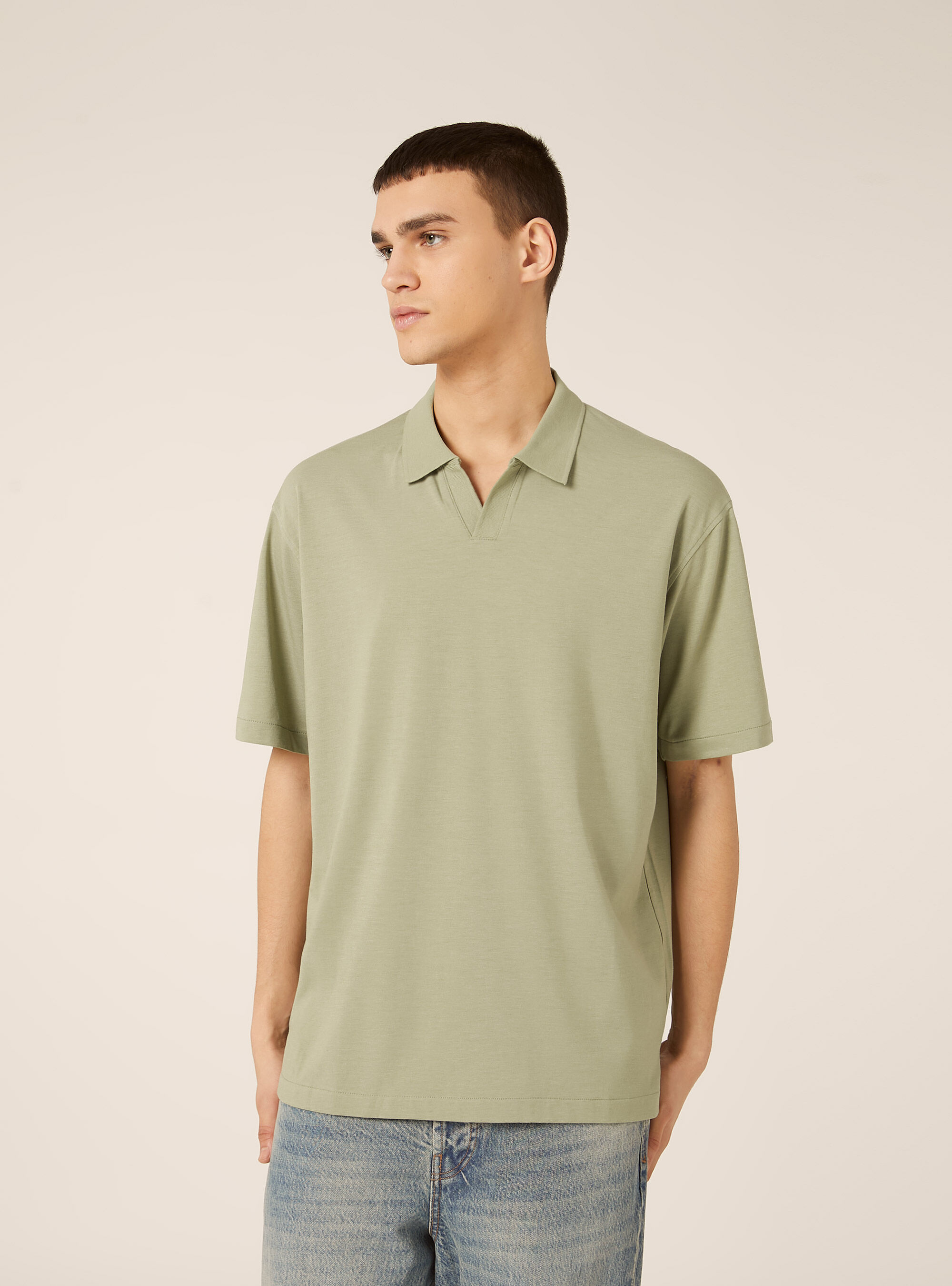Polo mezza placchetta in jersey elasticizzato, KY2 KAKY MEDIUM