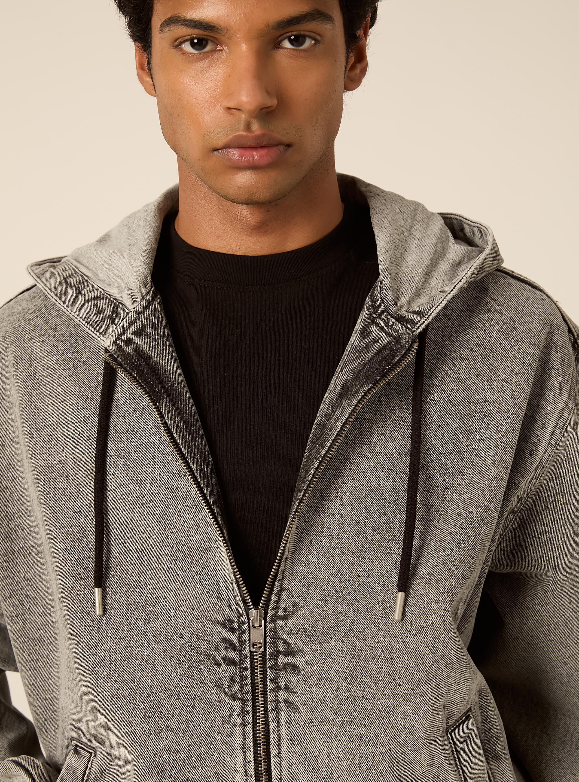Giubbotto cappuccio in denim, D00G GREY