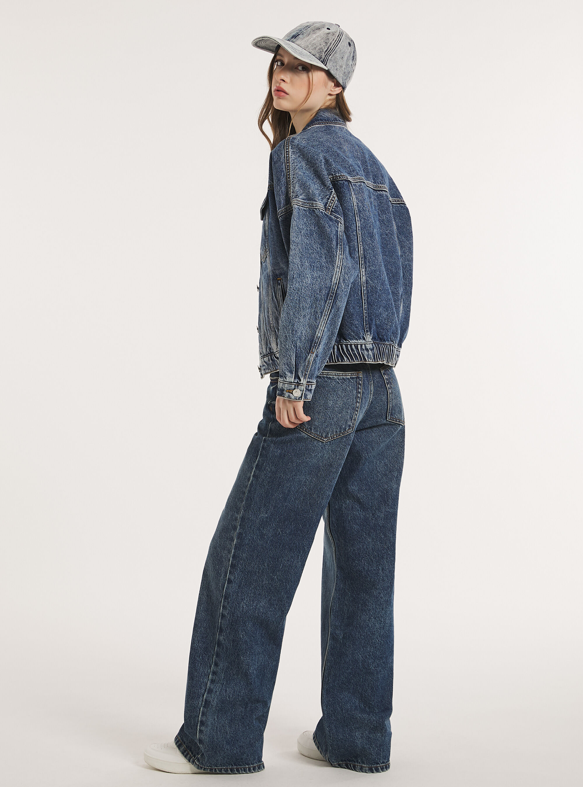 Denim jacket with elasticated waist, D003 MEDIUM BLUE