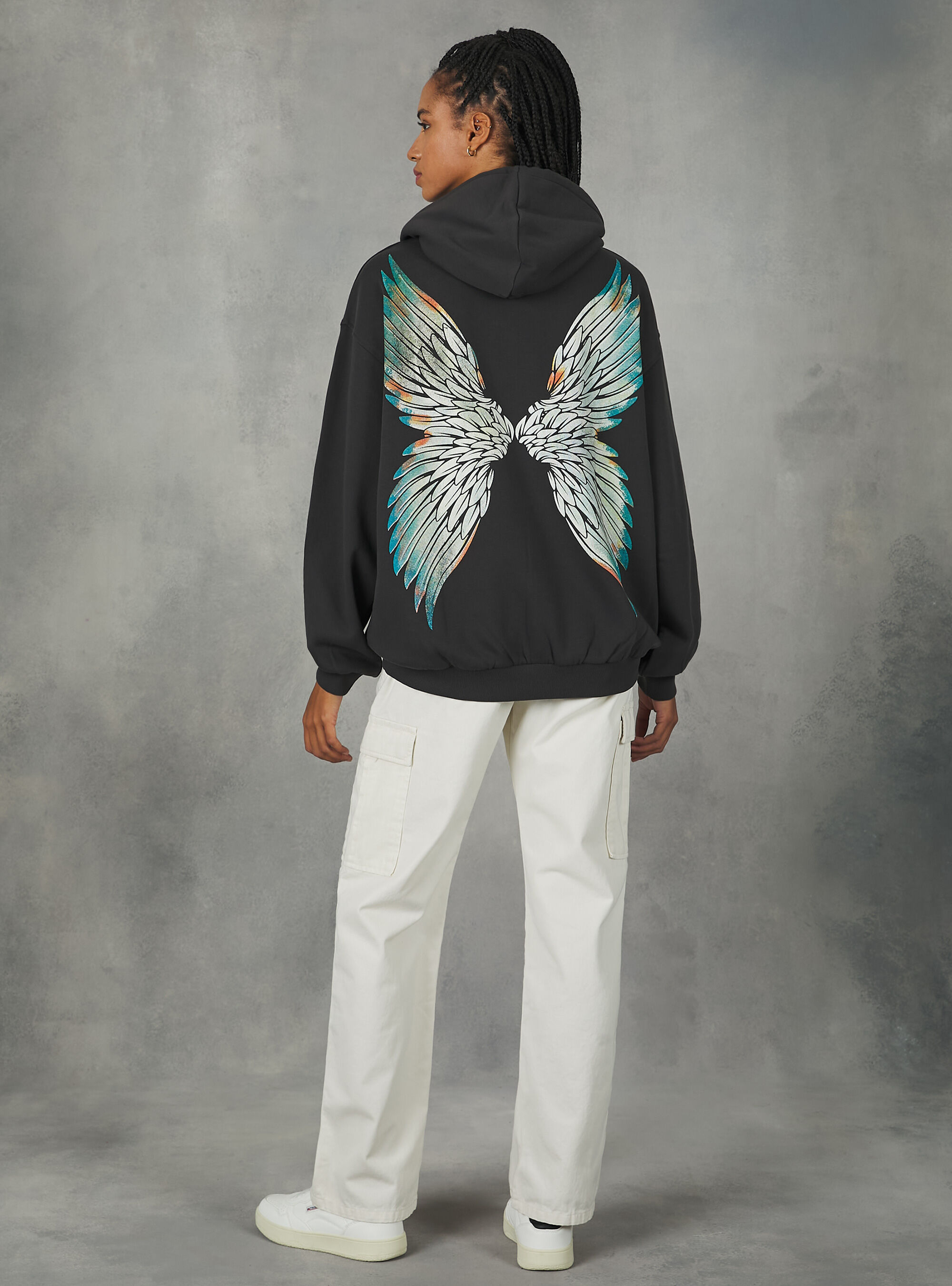 Sudadera oversize con estampado Rock, BK3 BLACK CHARCOAL