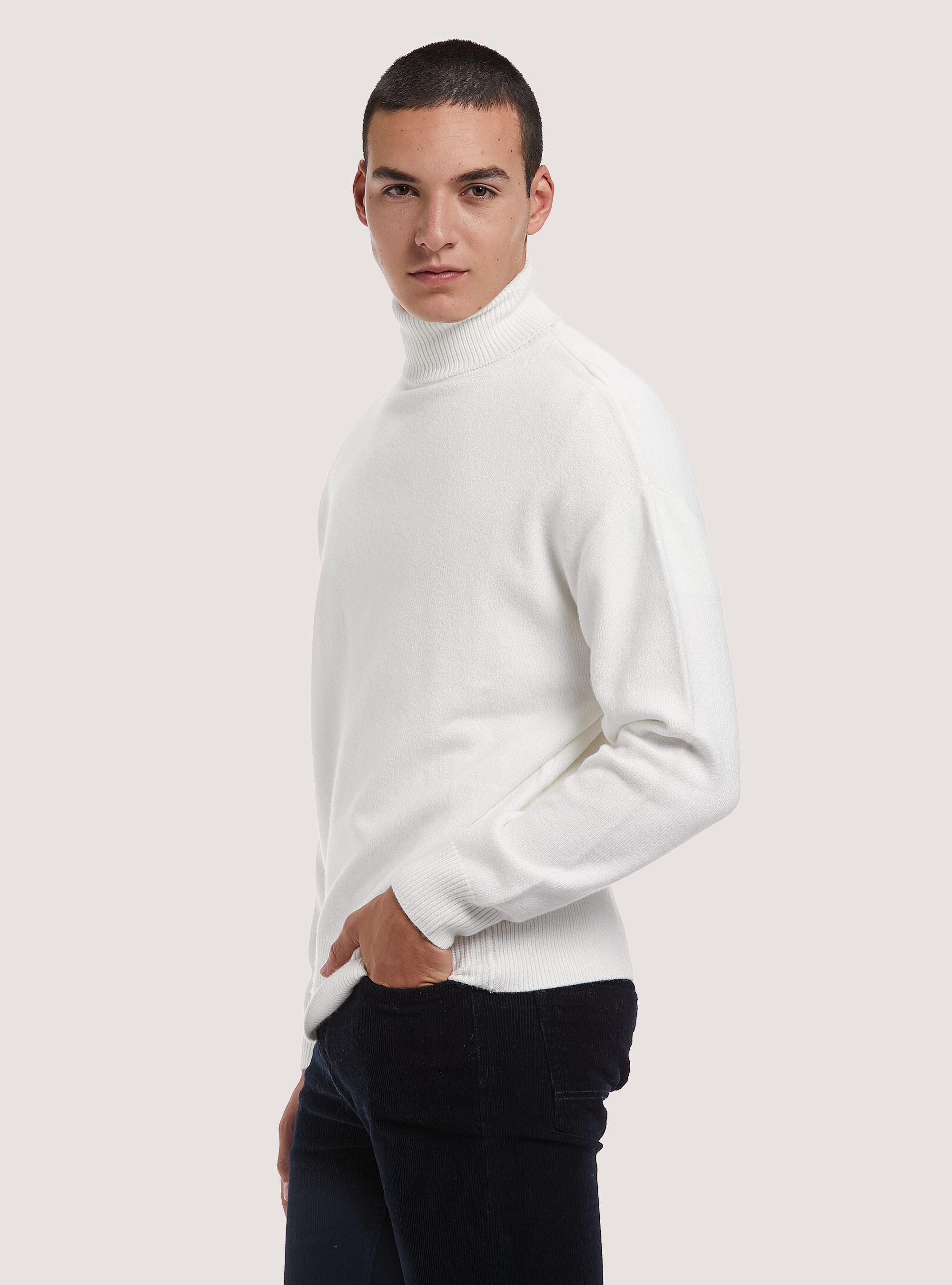 Pullover morbido collo alto boxy fit elasticizzato, WH2 WHITE
