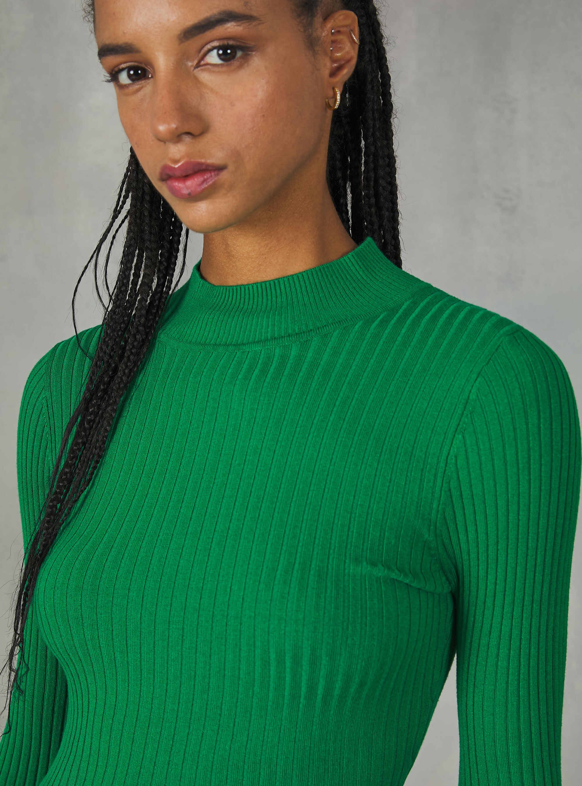 Pullover cropped a coste a mezzo collo, GN2 GREEN MEDIUM