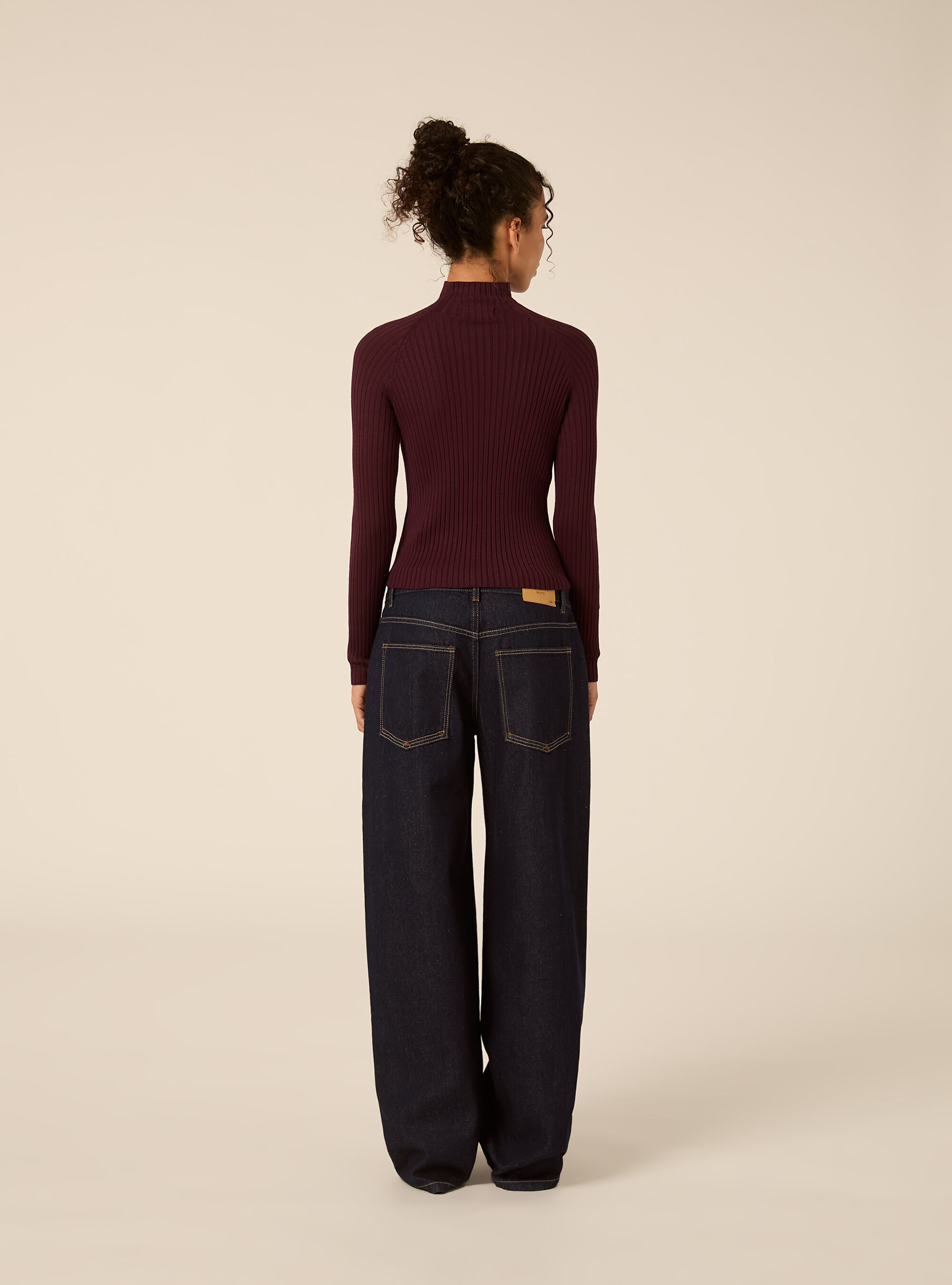 Ribbed mock neck jumper with raglan sleeves, BO1 BORDEAUX DARK