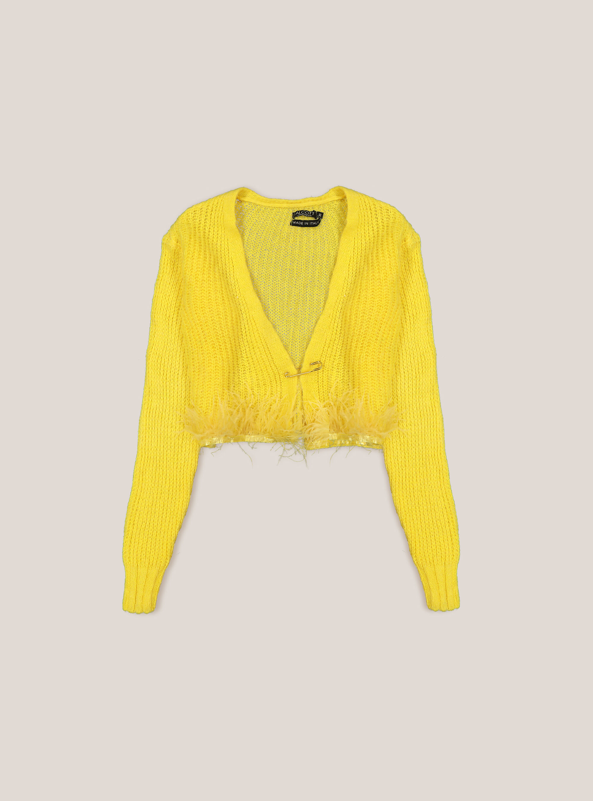 Pullover cardigan con spilla e piume, YE1 DARK YELLOW