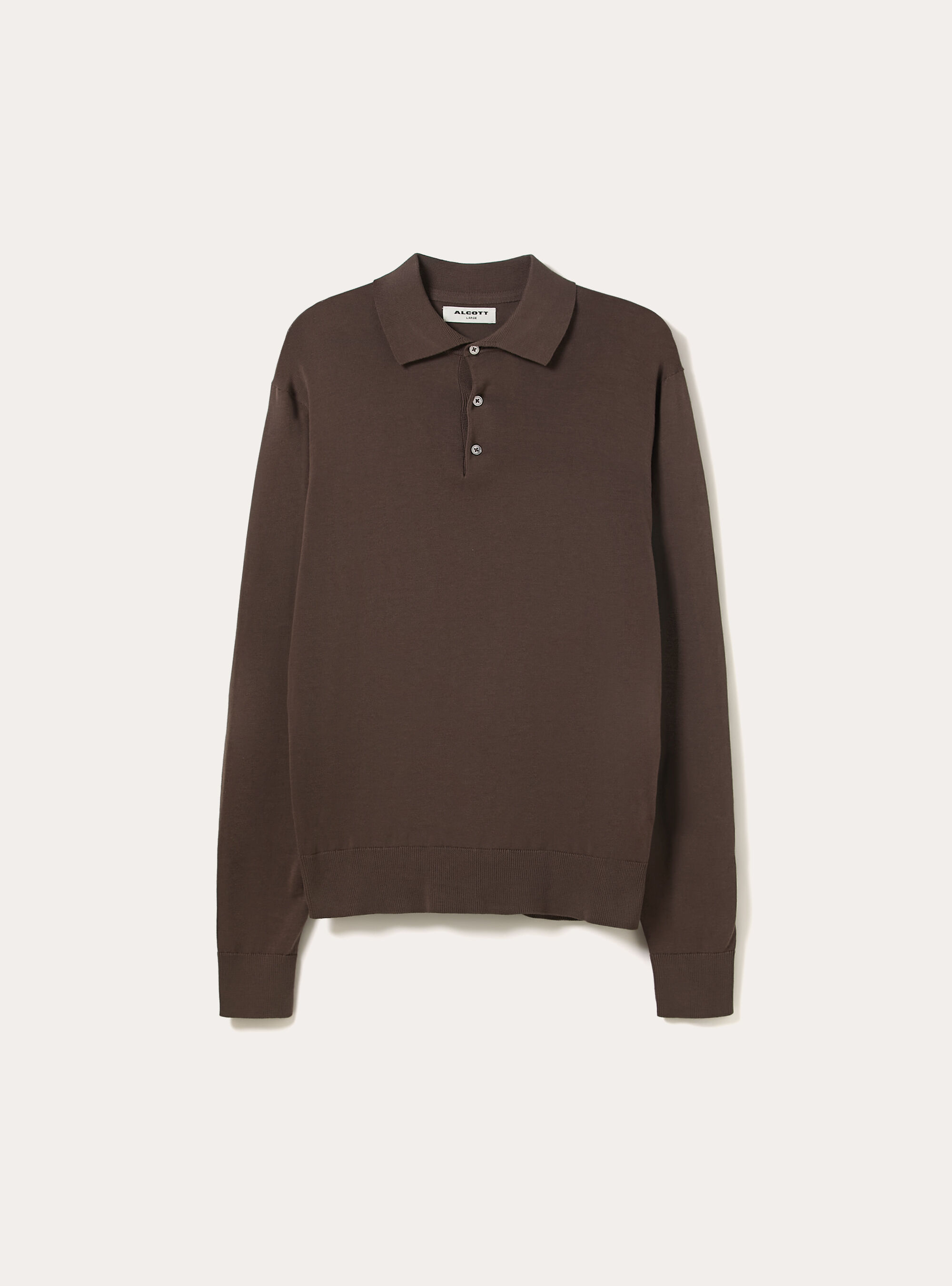 Long-sleeved cotton polo shirt, BR2 BROWN MEDIUM