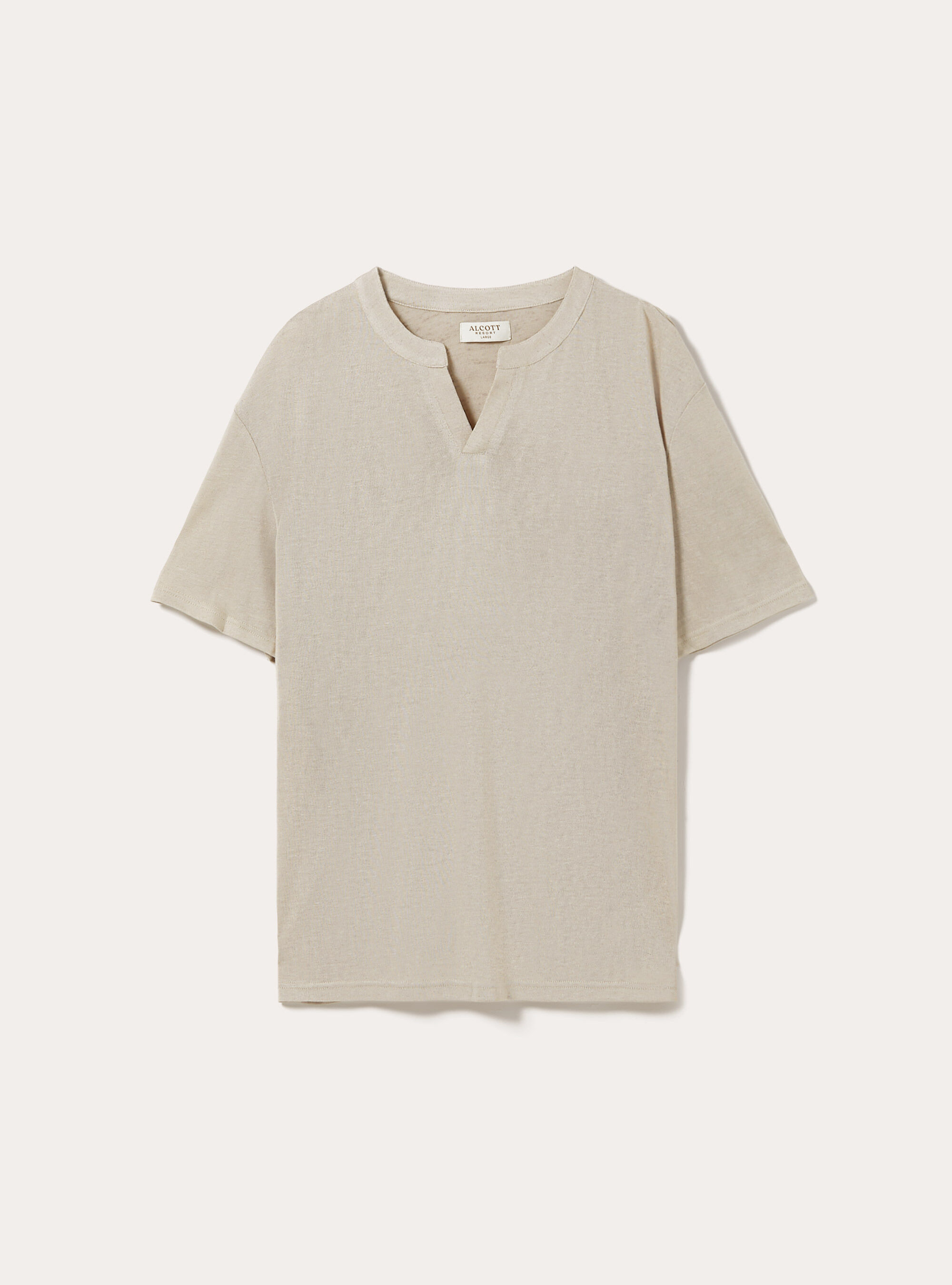 Linen-effect serafino neckline T-shirt, BG2 BEIGE MEDIUM