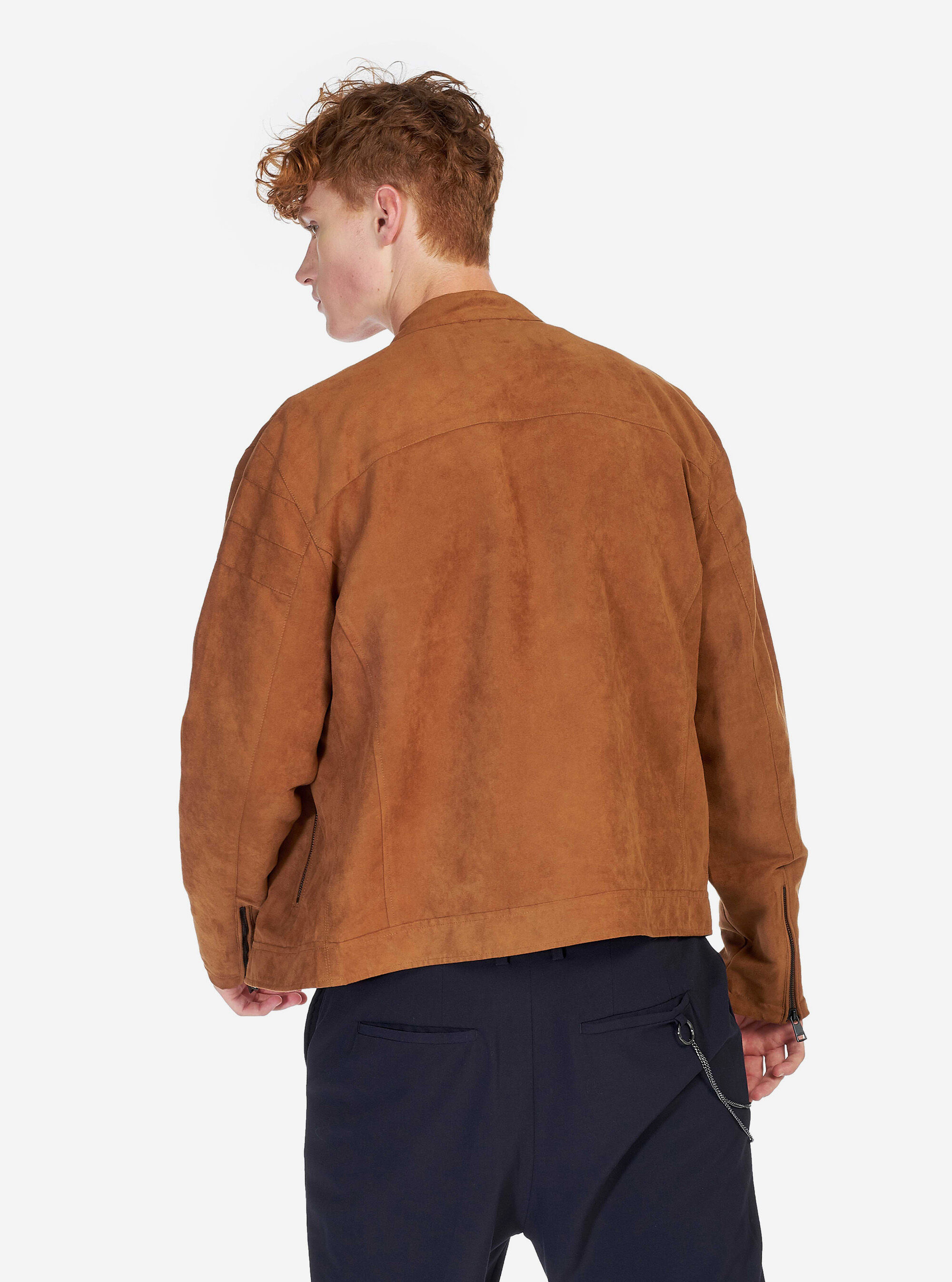 Veste nubuck &agrave; zip sur les manches, C550 TOBACCO