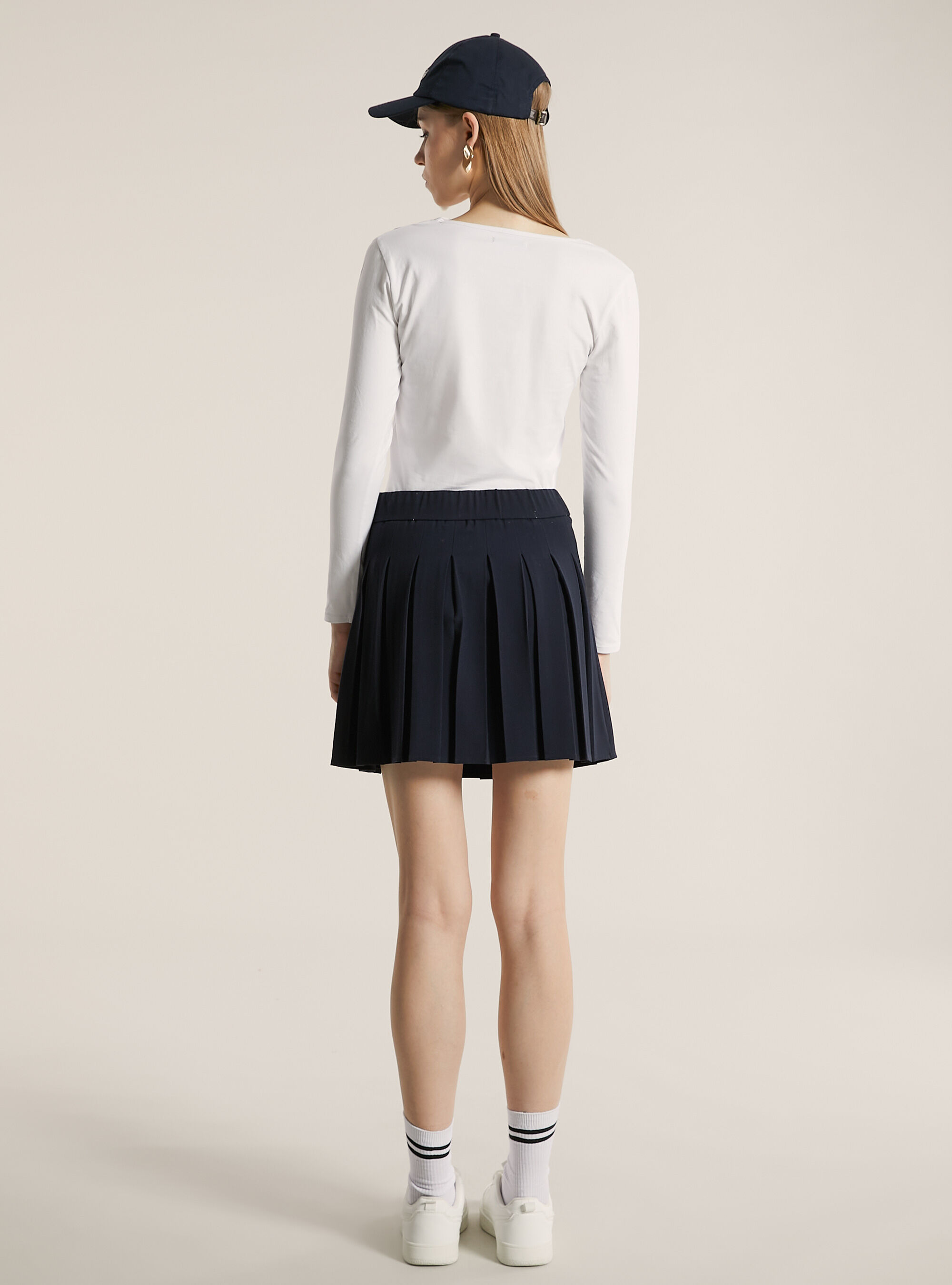 Gonna mini a pieghe tinta unita, NA1 NAVY DARK