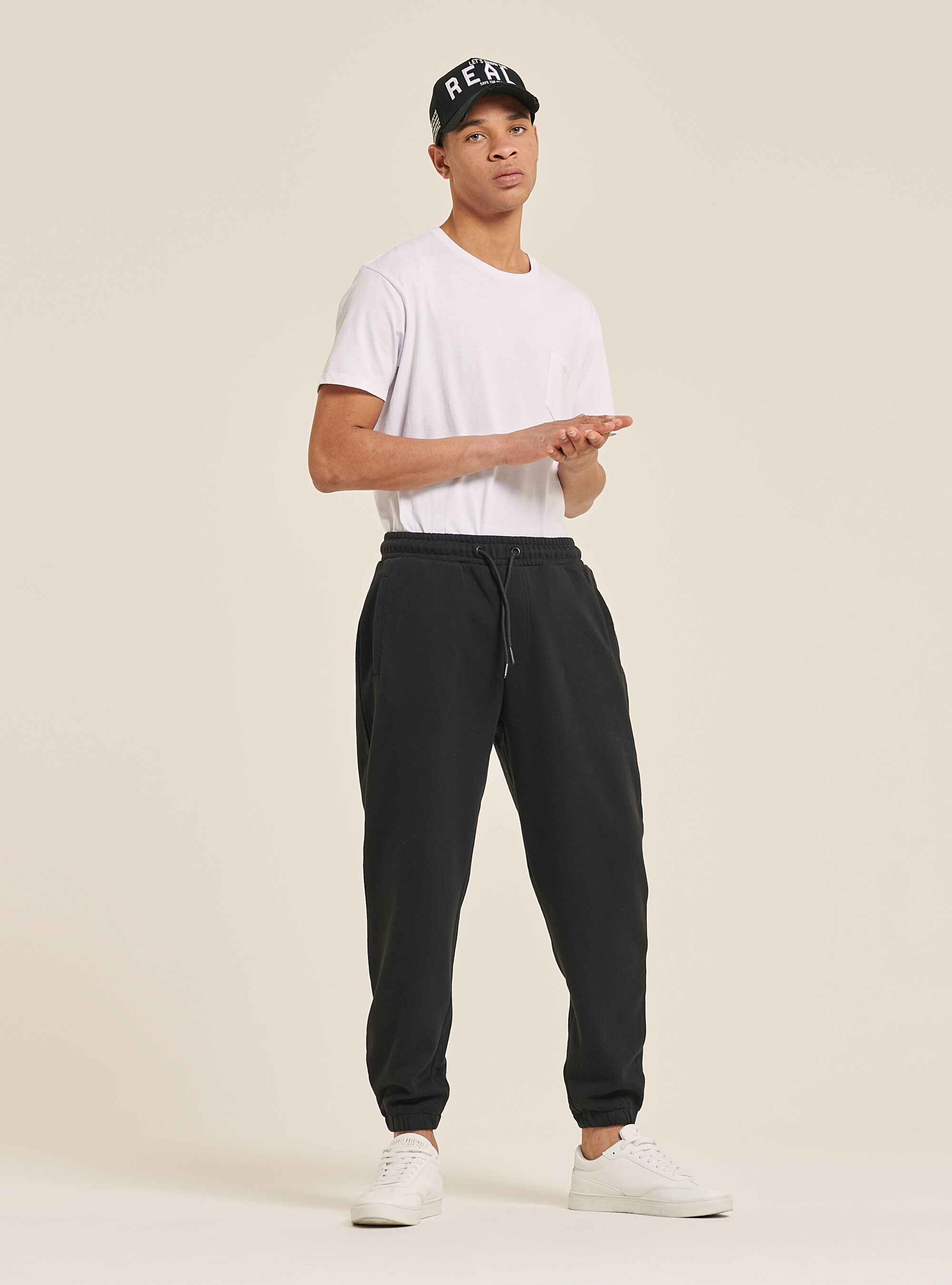 Pantalons jogger basic en tissu de sweatshirt avec coulisse, C101 BLACK