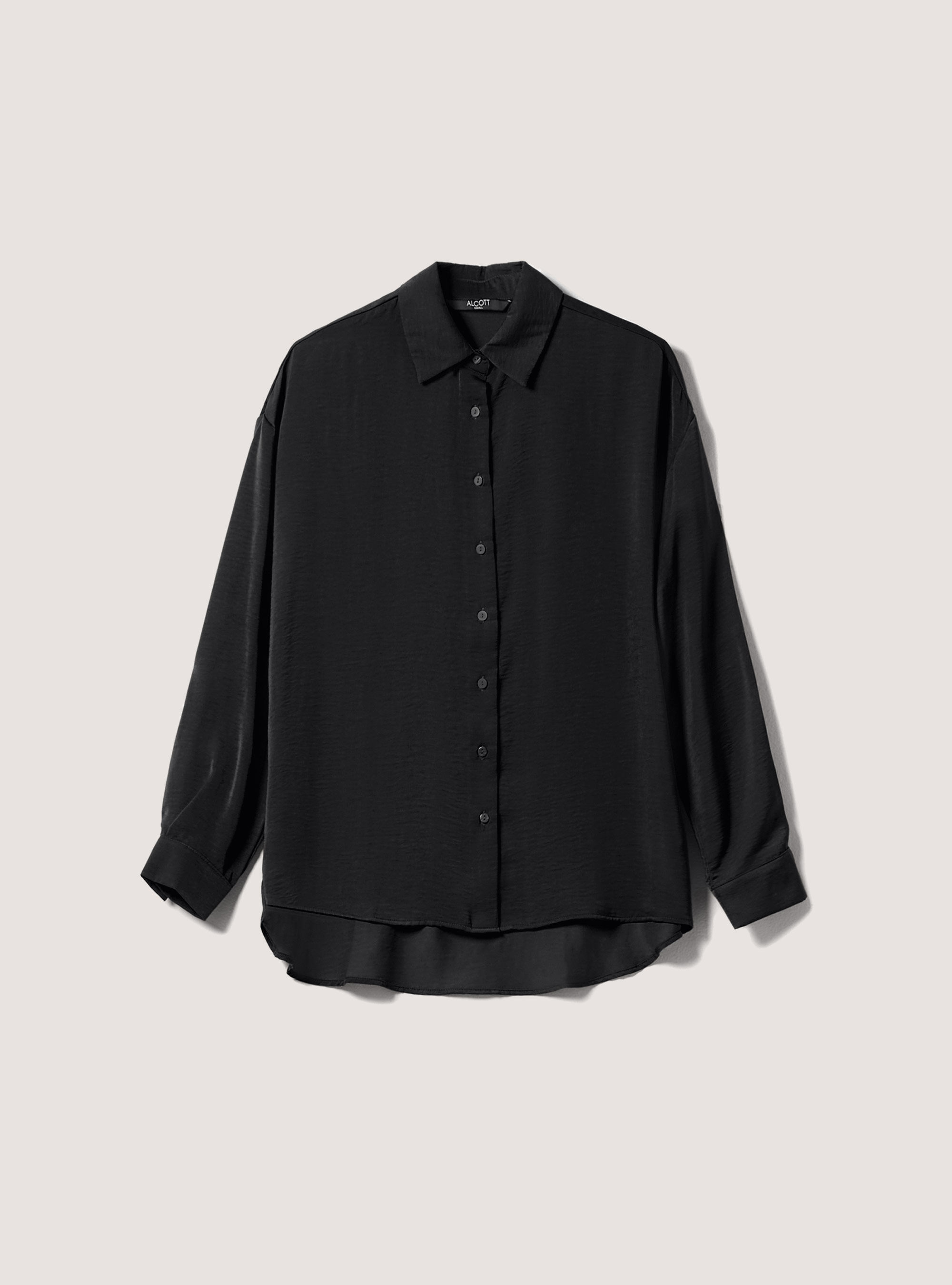 Solid-coloured satin shirt, BK1 BLACK