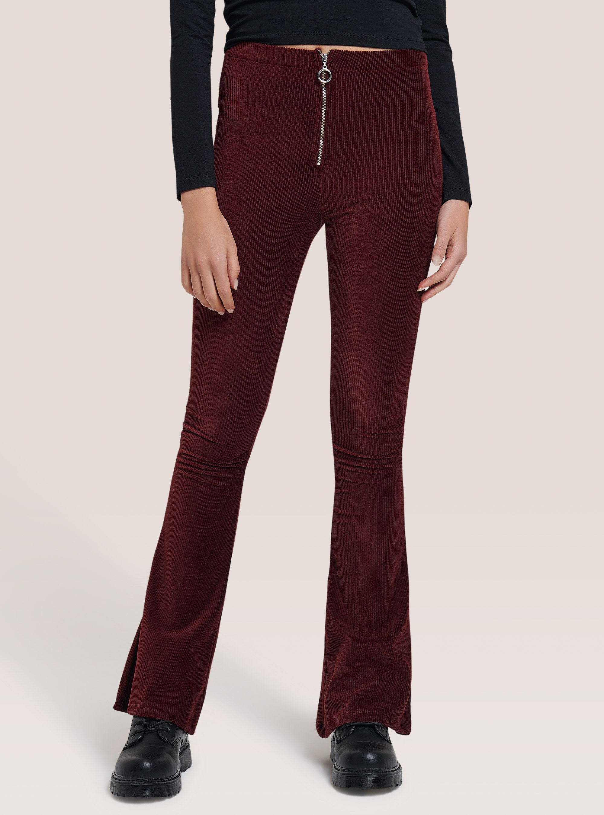  VELVET FLARED TROUSERS, BORDEAUX