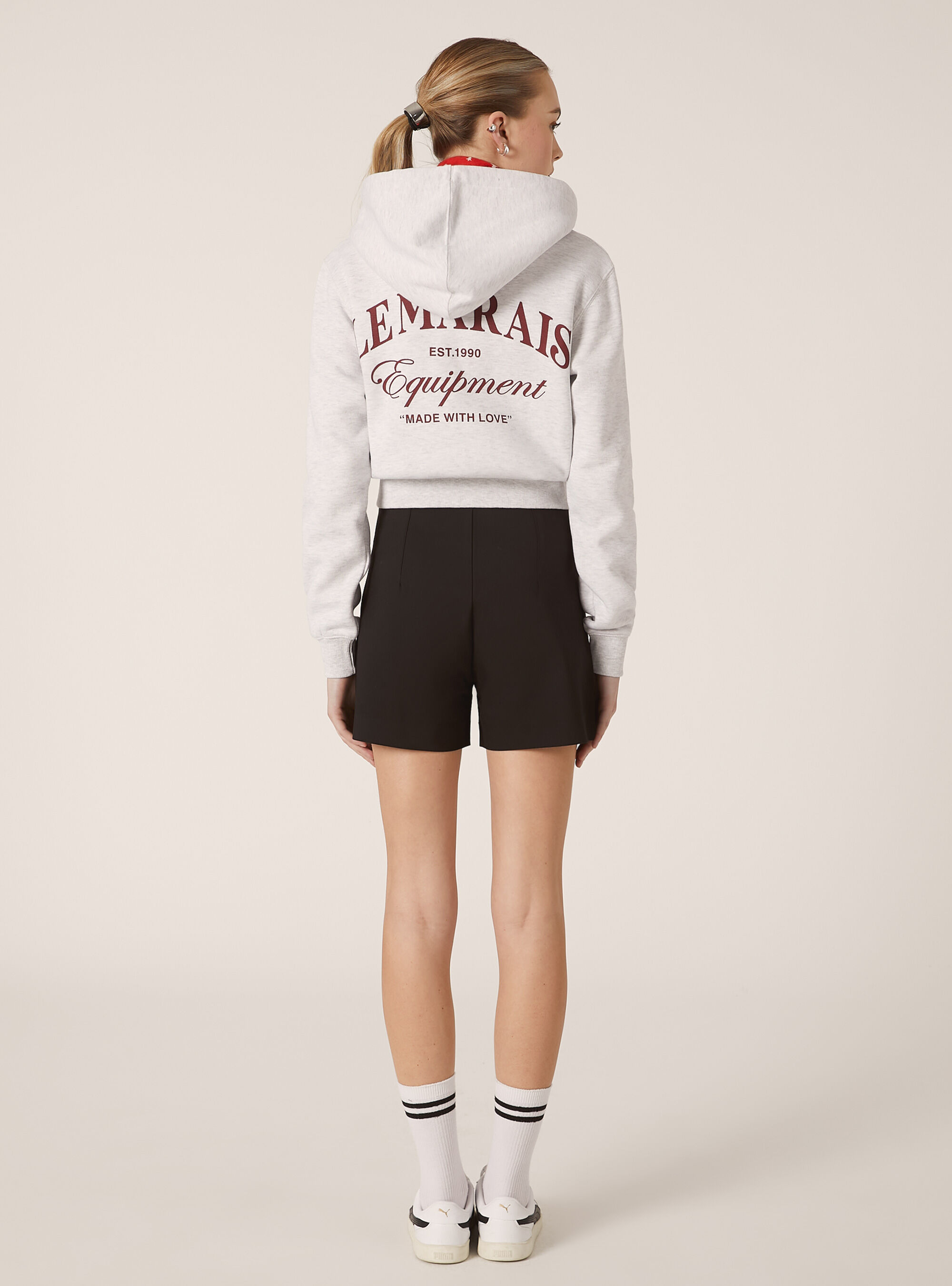 Felpa cropped con zip e stampa, MGY3 GREY MEL LIGHT