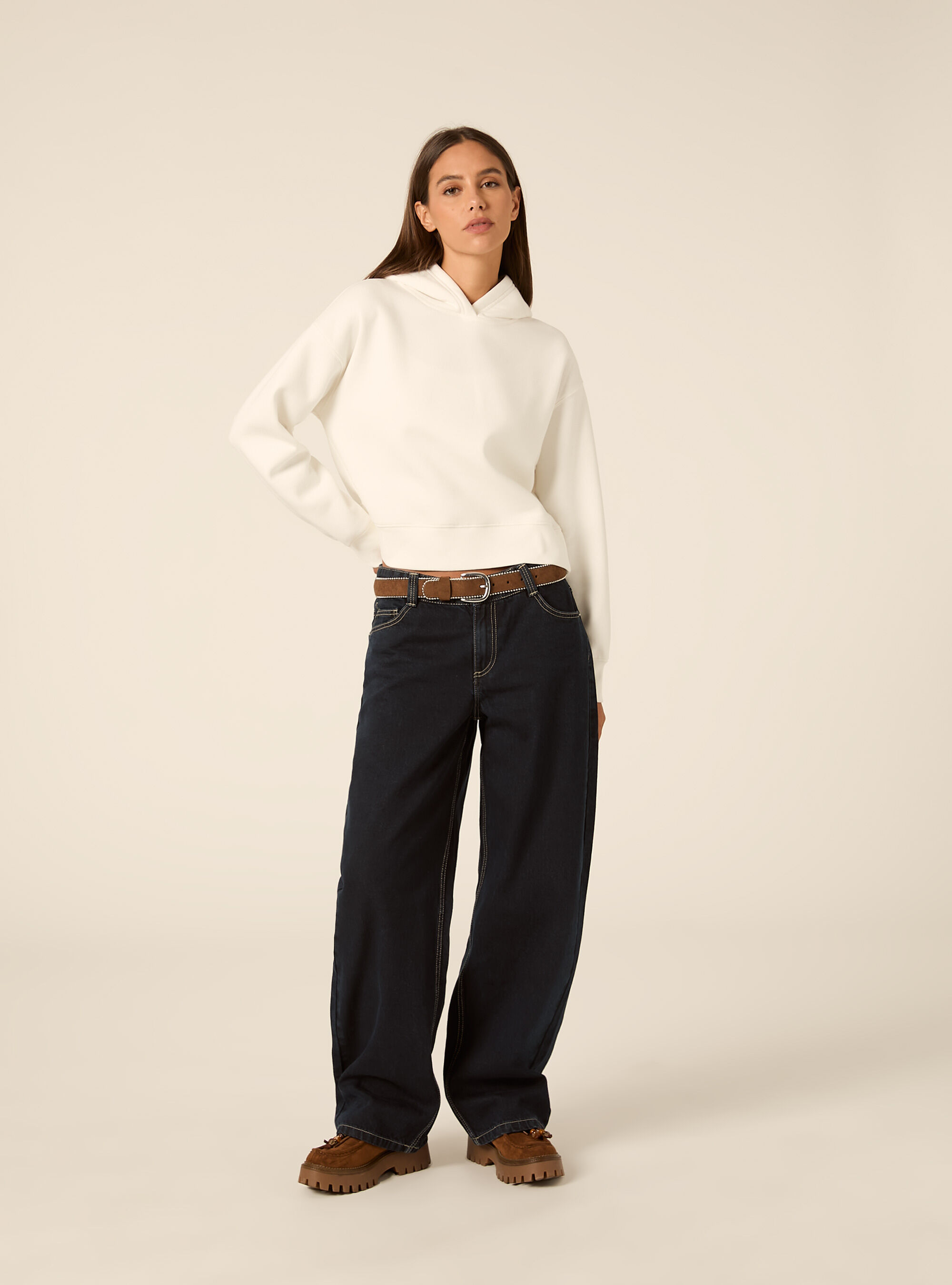 Felpa boxy con cappuccio, WH1 OFF WHITE