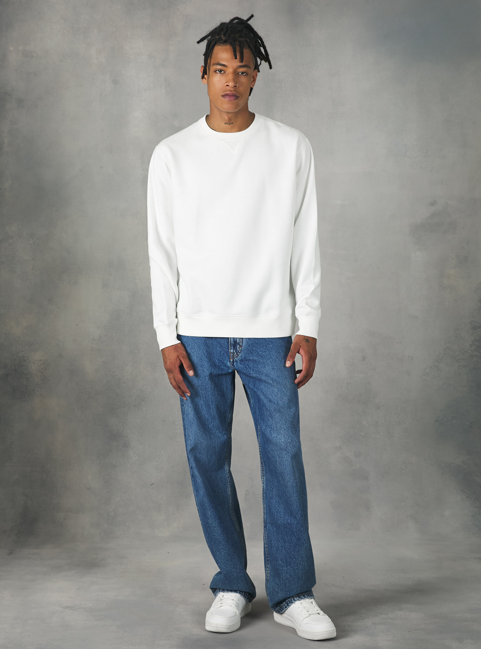 Plain-coloured crew-neck sweatshirt, WH2 WHITE
