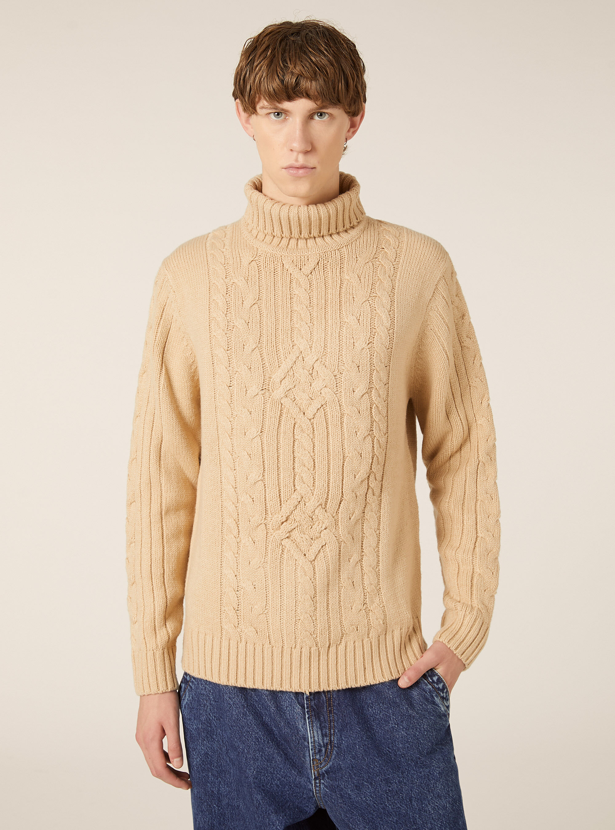 High-neck cable knit pullover, TB2 TOBACCO MEDIUM